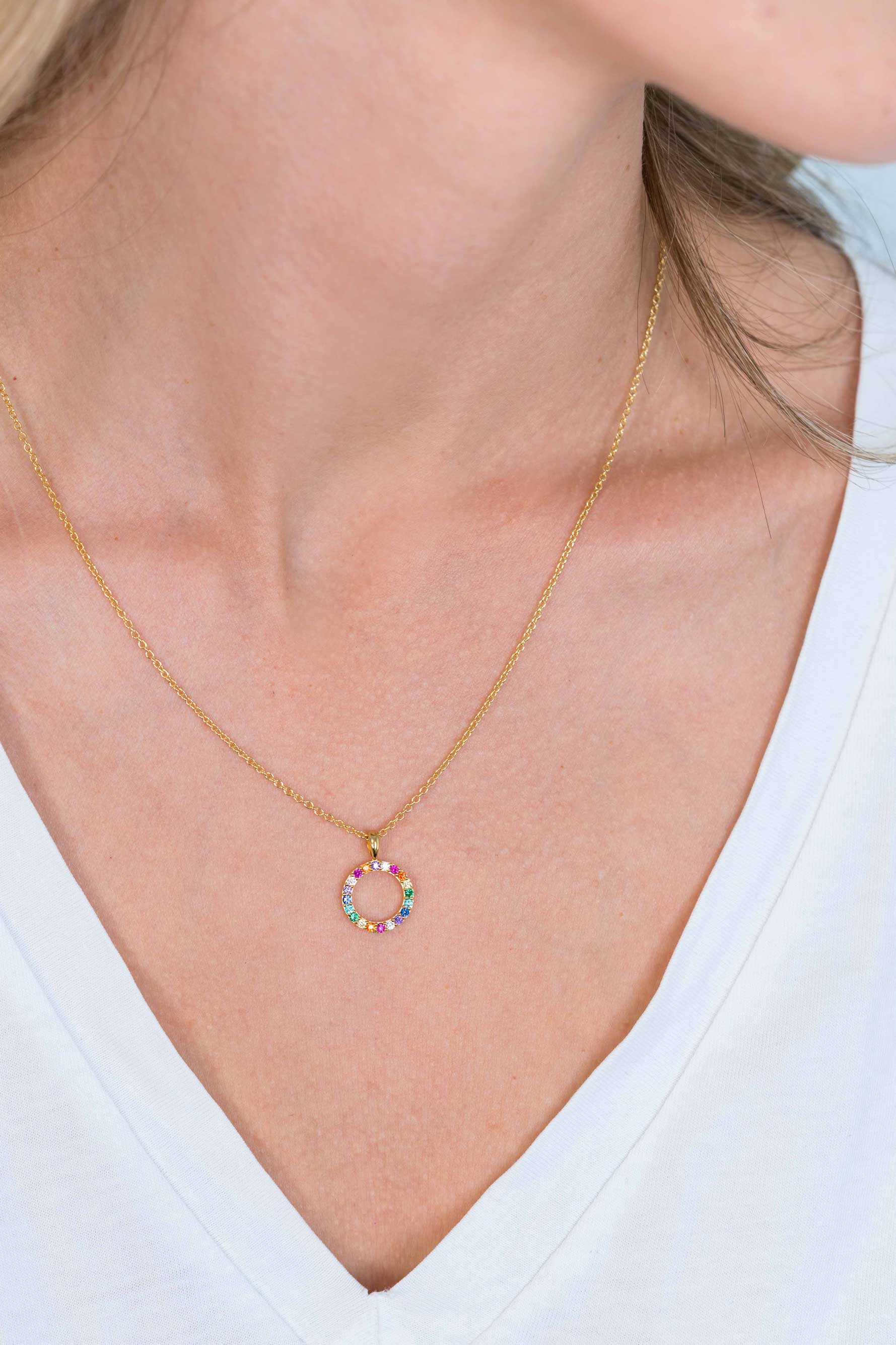 ZINZI silberner Anhänger 14K gelb vergoldet 12mm besetzter Regenbogen ZIH2170