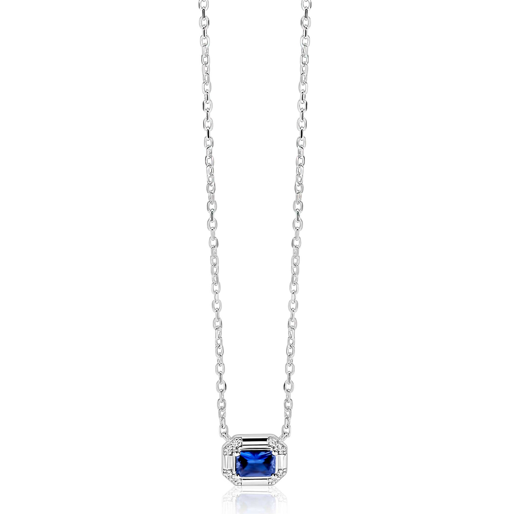 ZINZI zlv. collier rechthoek blauw en zirconia's