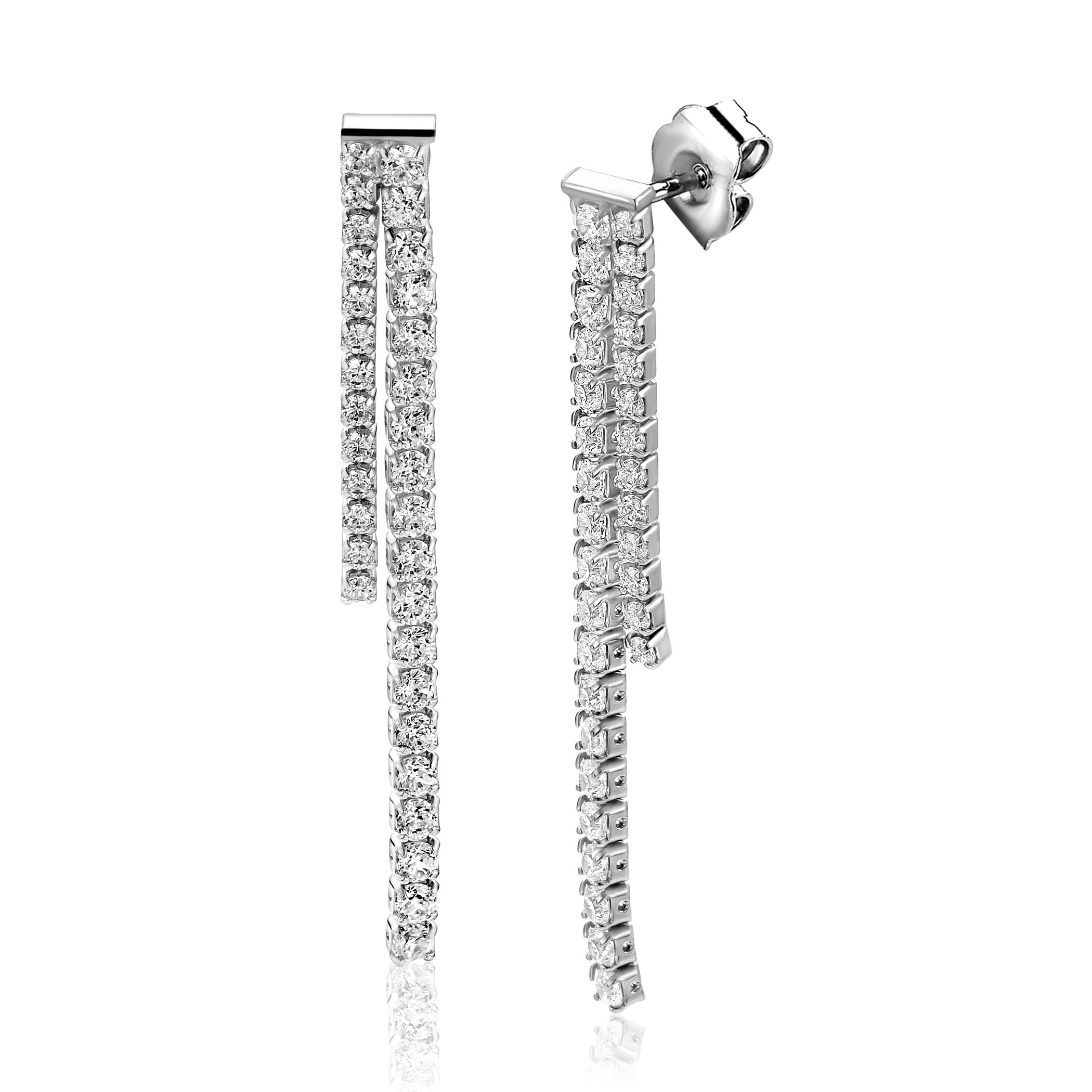 ZINZI zlv. oorstekers 2 rijen zirconia's versch.lengtes