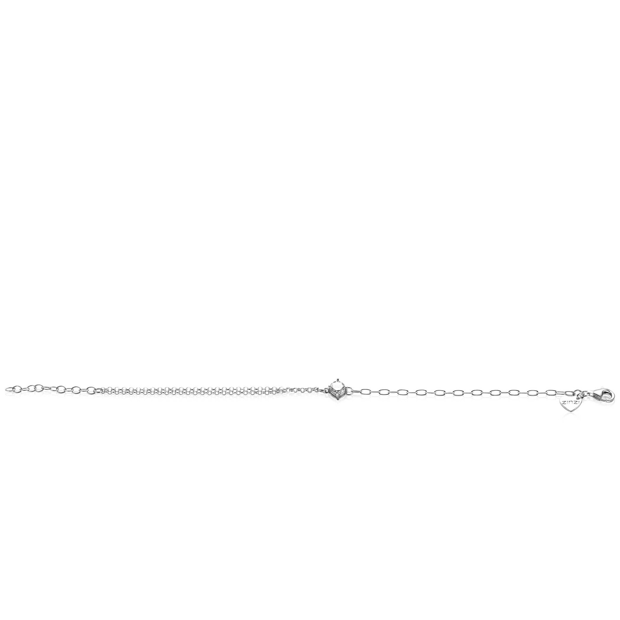 ZINZI Silber Multi-Look-Armband mit ovalen und Jasseron-Gliedern, mit rundem weißen Zirkonia in vierbeiniger Fassung, 17-19 cm ZIA2660