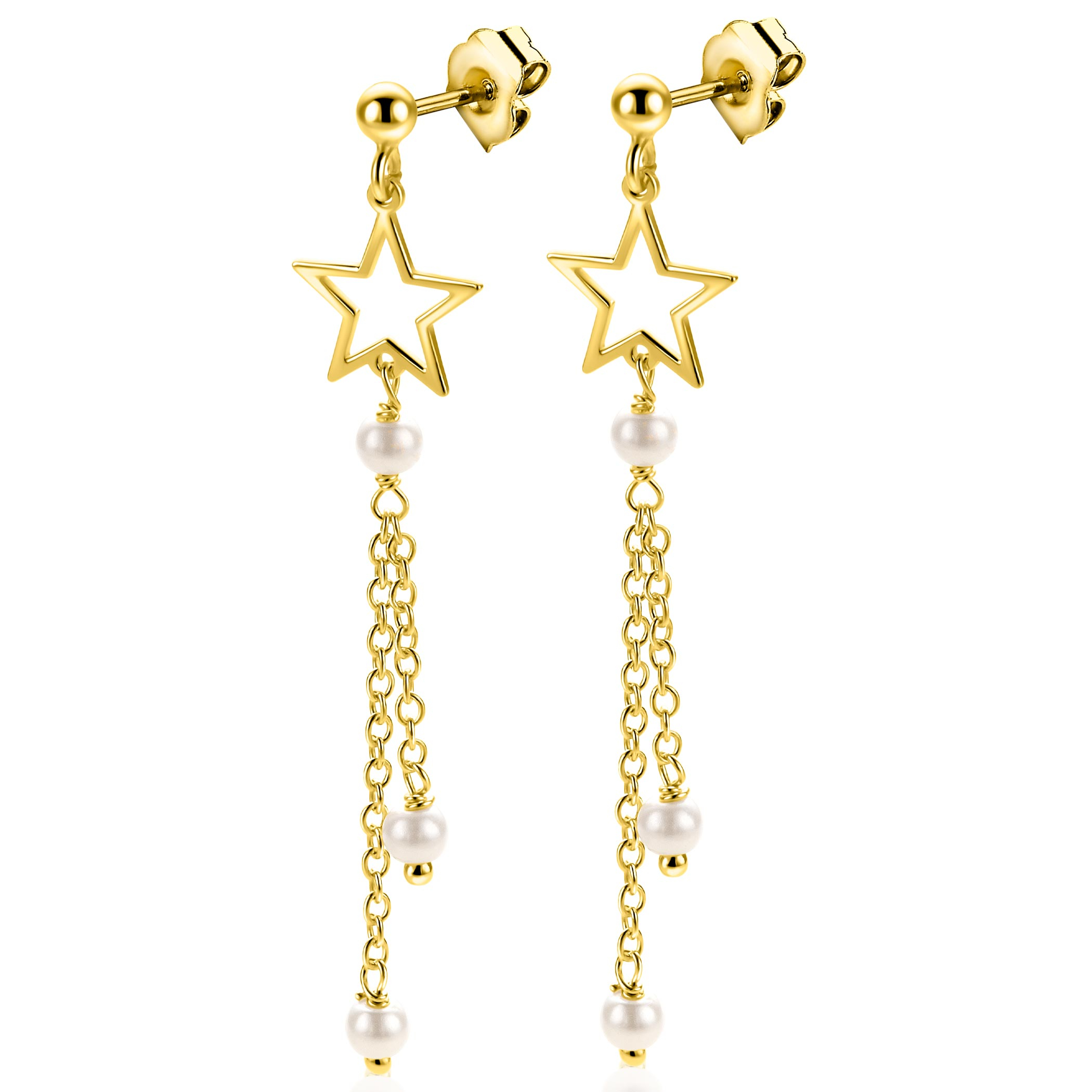 ZINZI zlv. oorstekers sterren en parels lang 53mm