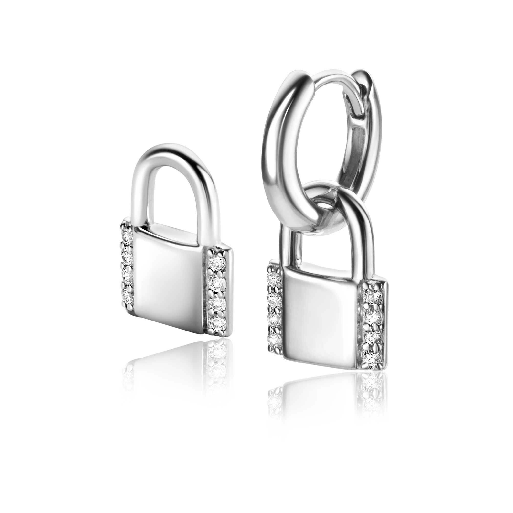 ZINZI zlv. oorbedels slotje met zirconia's