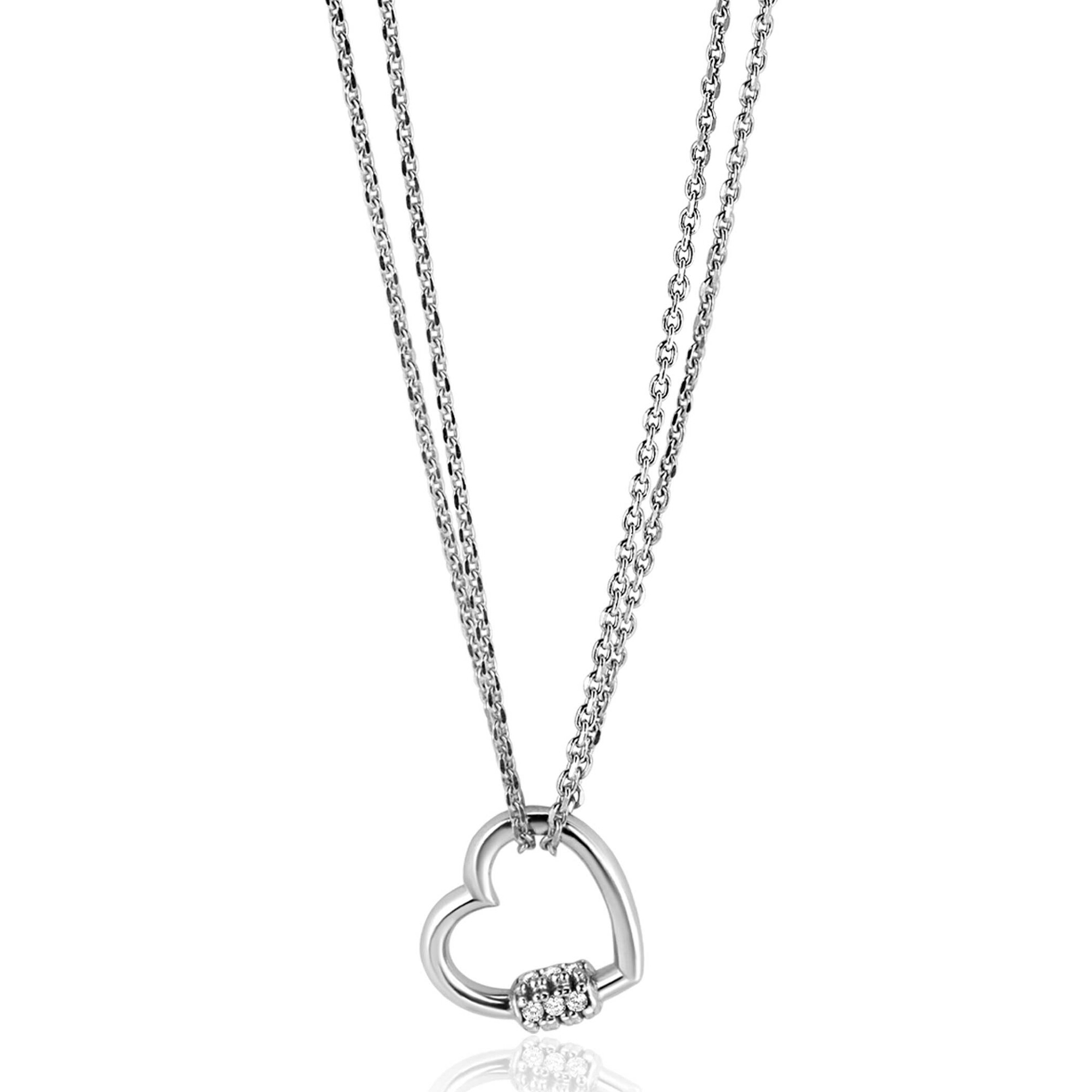 ZINZI zlv. collier met open hart ertussen en zirconia's