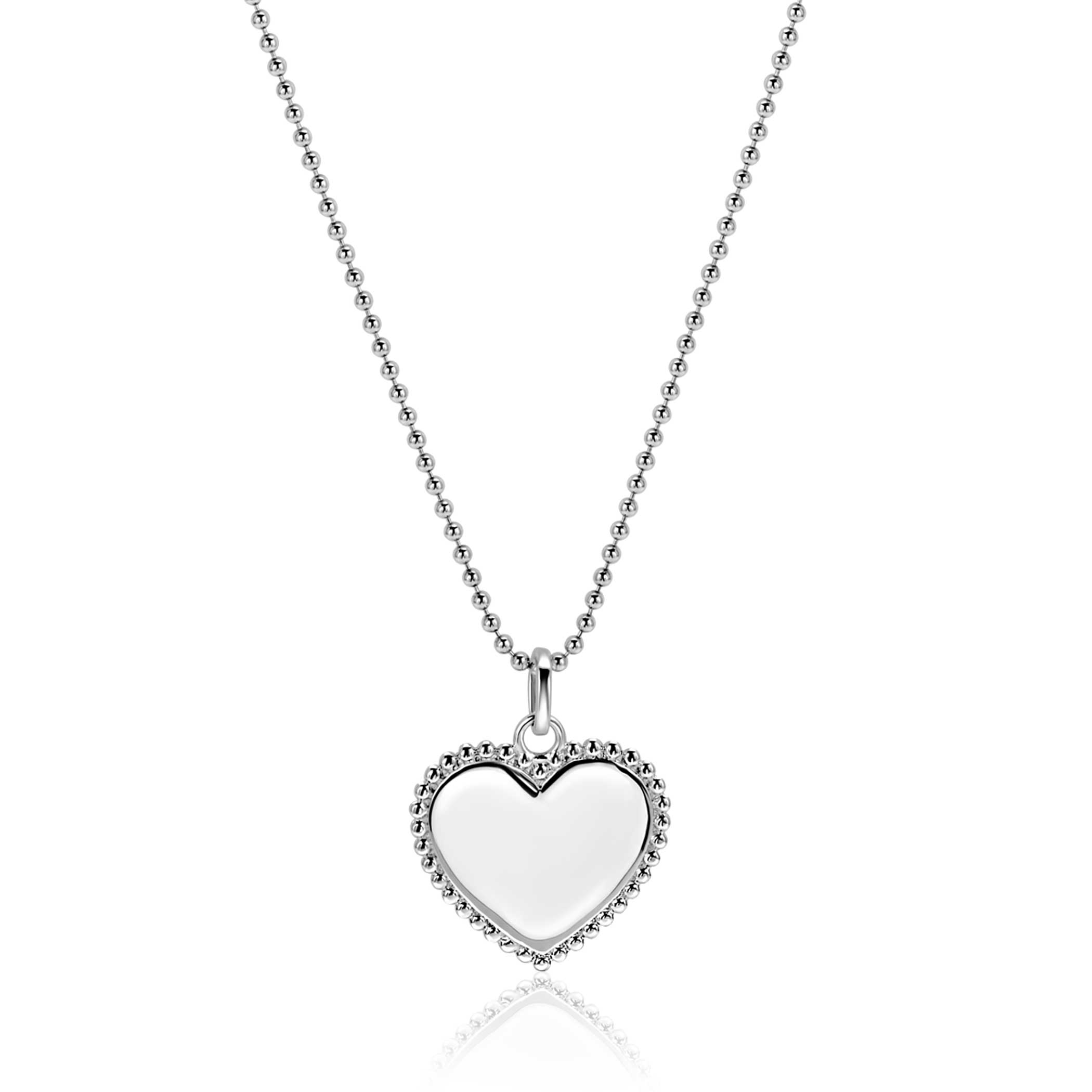 21mm ZINZI Silberner Anhänger in Herzform mit Perlrand für Gravur ZIH2653 (ohne Kette)