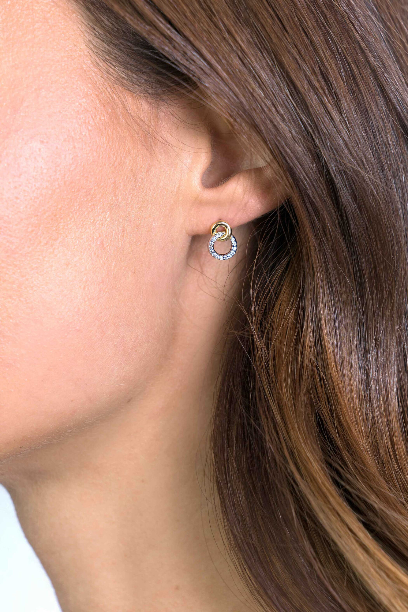 ZINZI silberne zweifarbige Ohrstecker 11mm verbunden Kreise glatt und  weiße Zirkonia ZIO2045Y