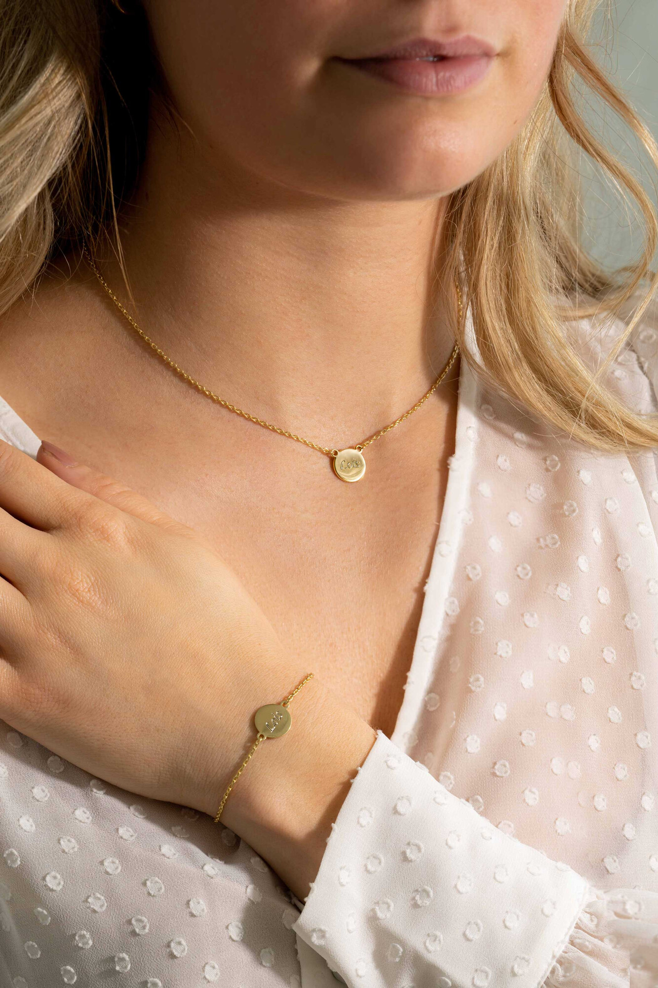 ZINZI zlv. collier gg.verg. rond plaatje 11mm 42/45cm