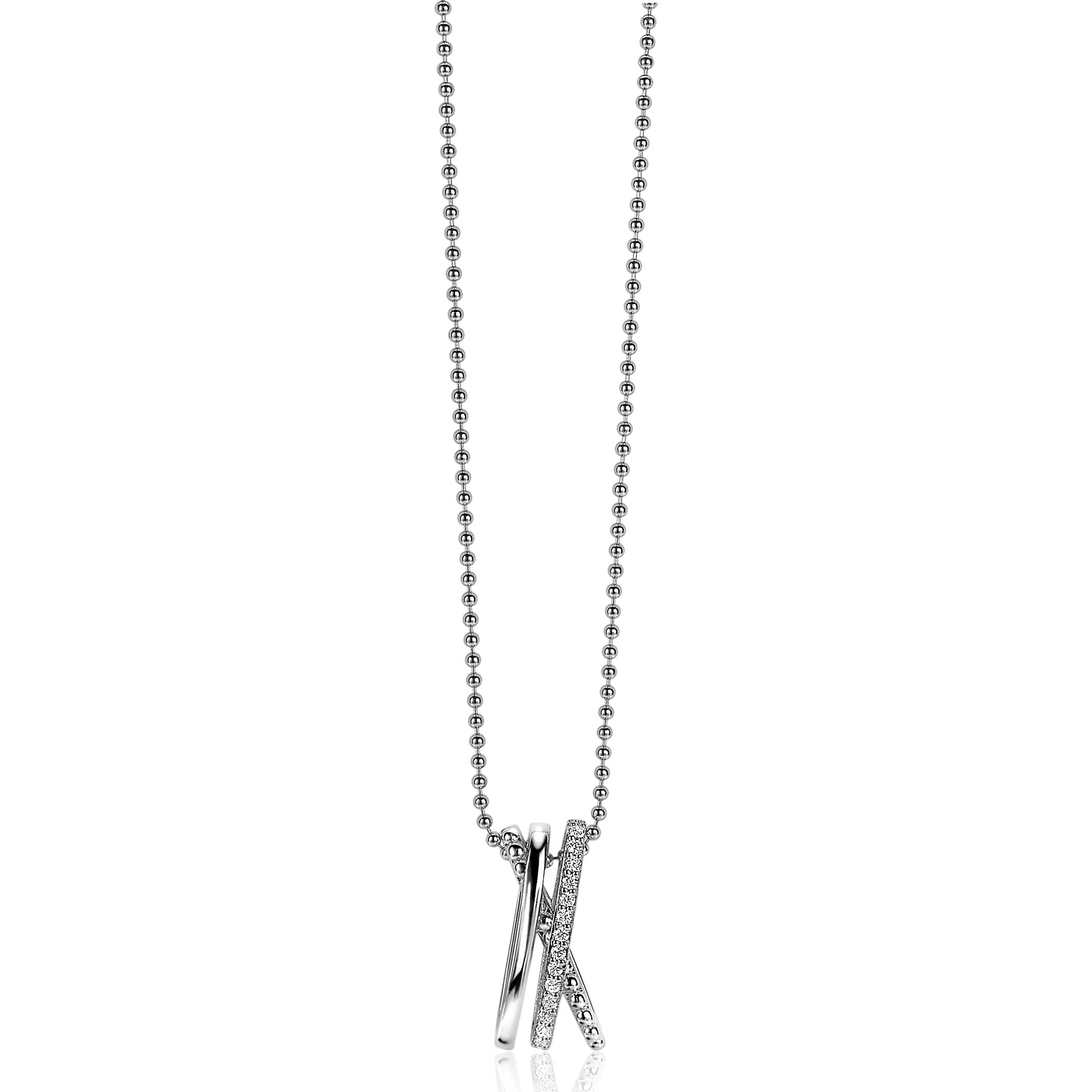 ZINZI silberner Luxus cross-over Anhänger 18mm Kugel glatt weiße Zirkonias ZIH2141