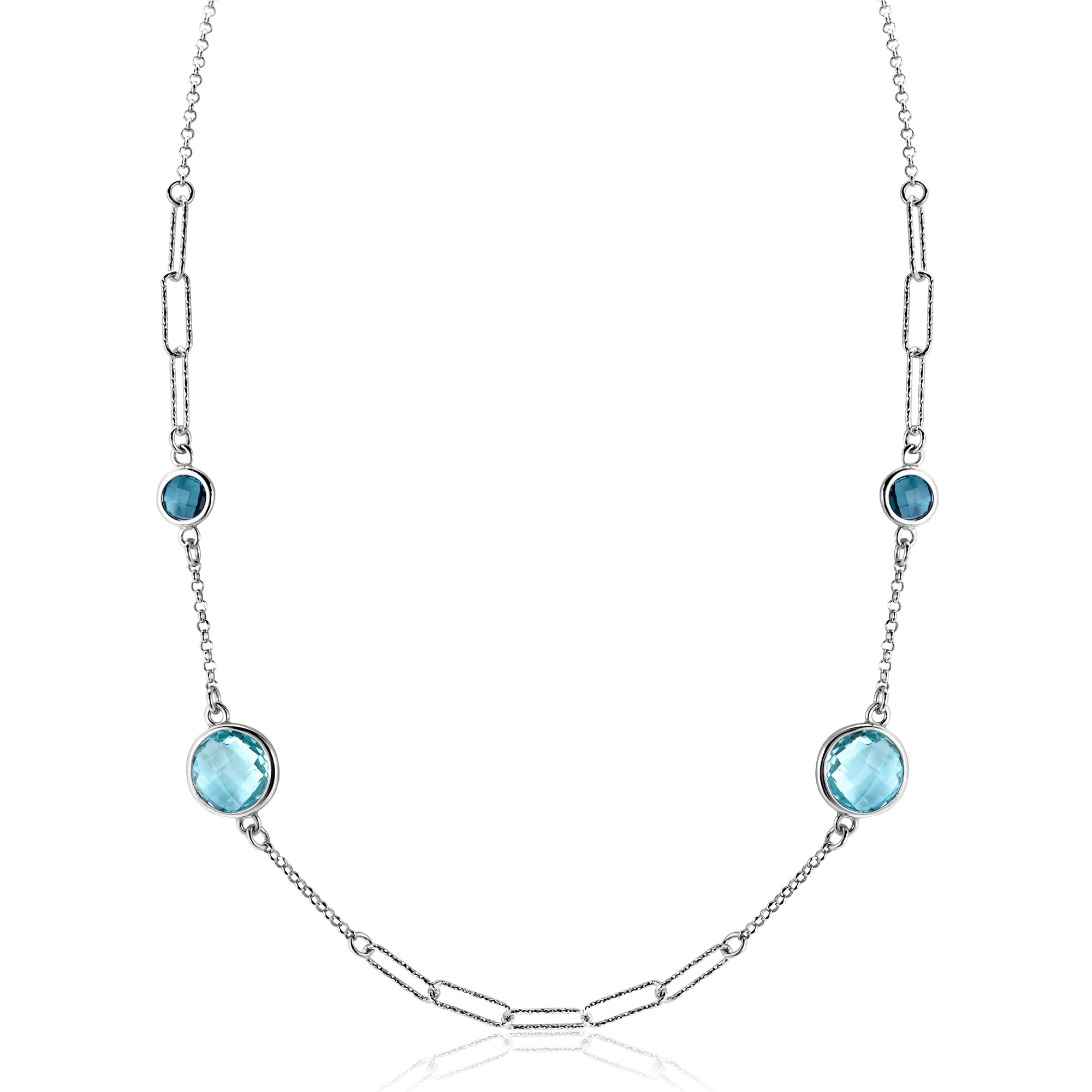 ZINZI zlv. collier fantasie met blauw tinten zirc.