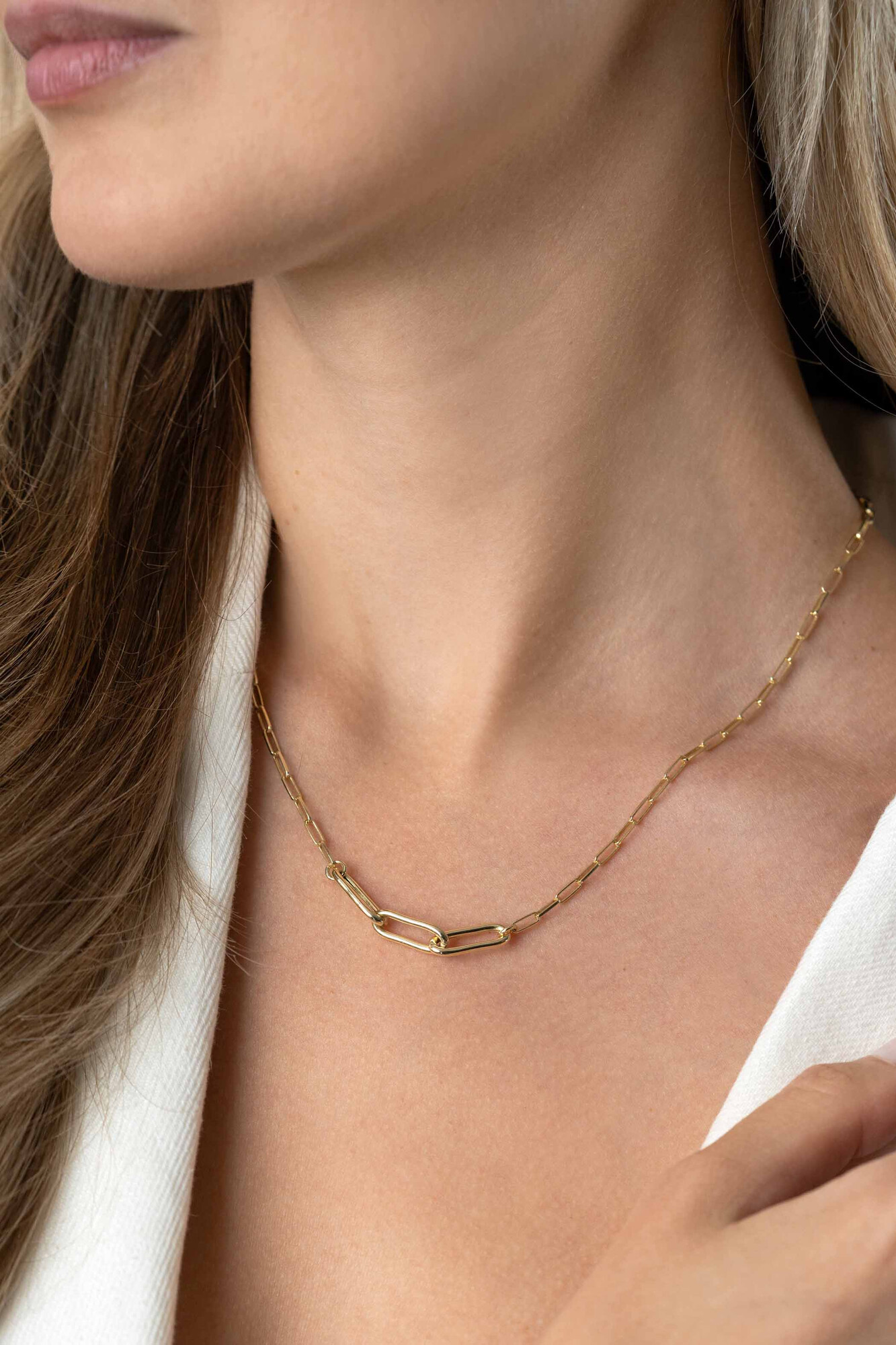 ZINZI zlv. collier gg.verg. paperclip schakels