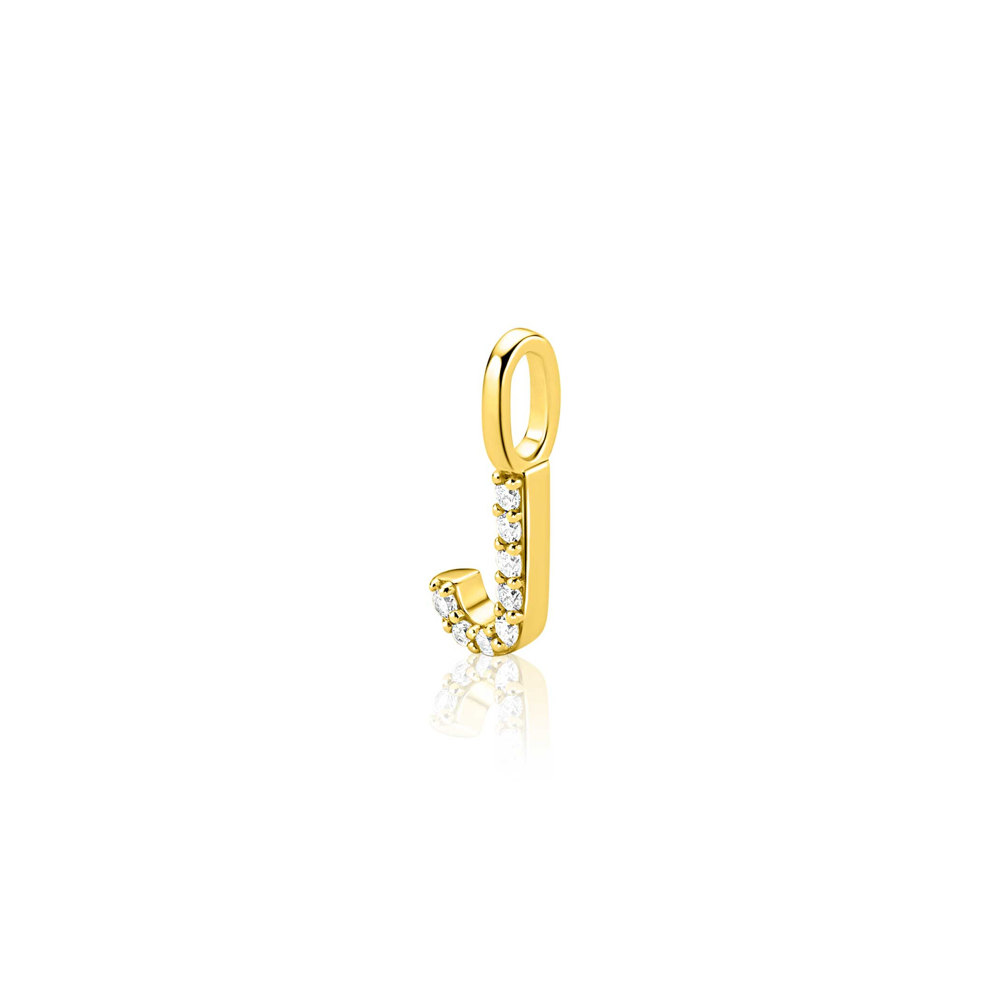 ZINZI zlv. hanger gg.verg.letter J bezet met zirconia's