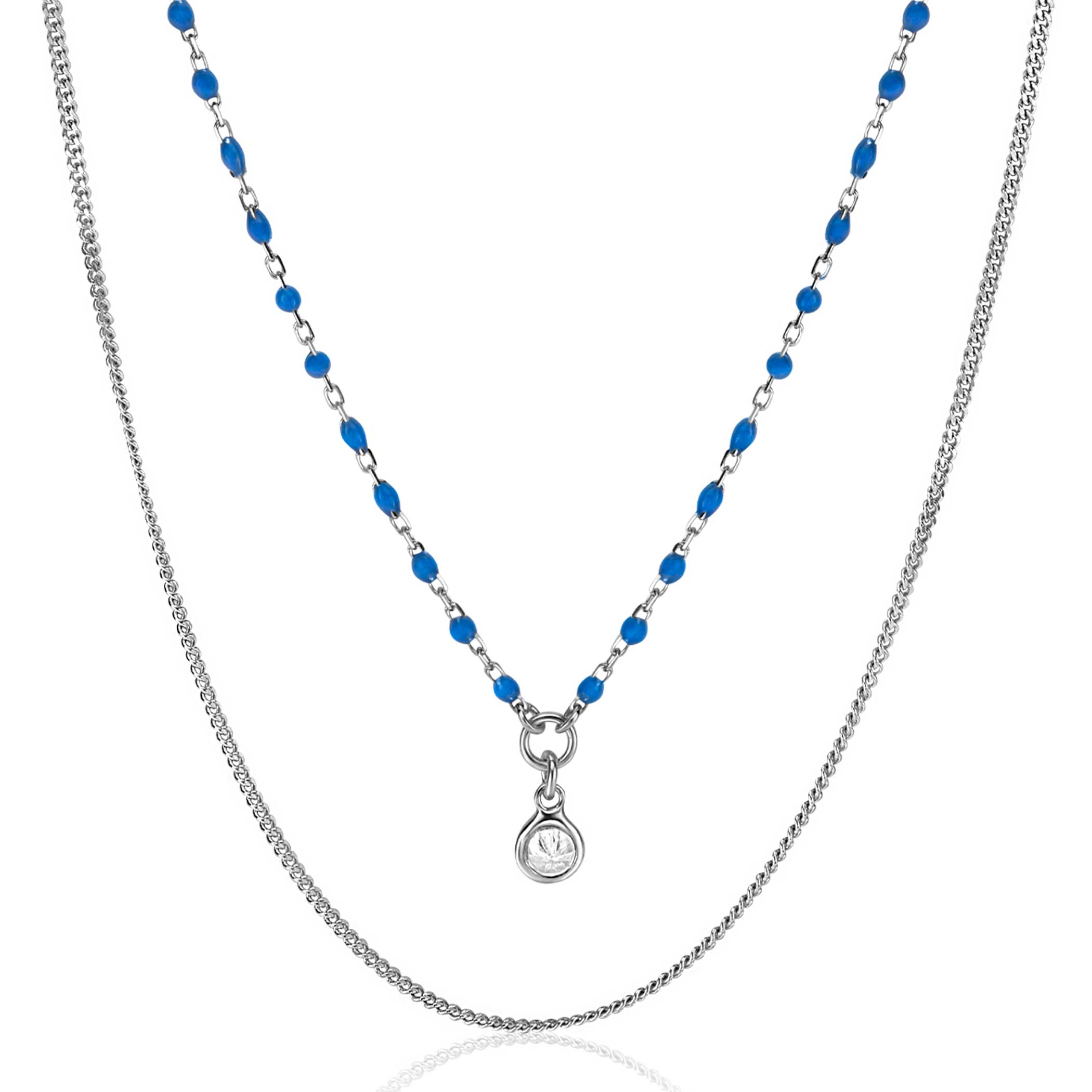 ZINZI zlv.2x collier grmt. en blauwe bolletjes en zirc.