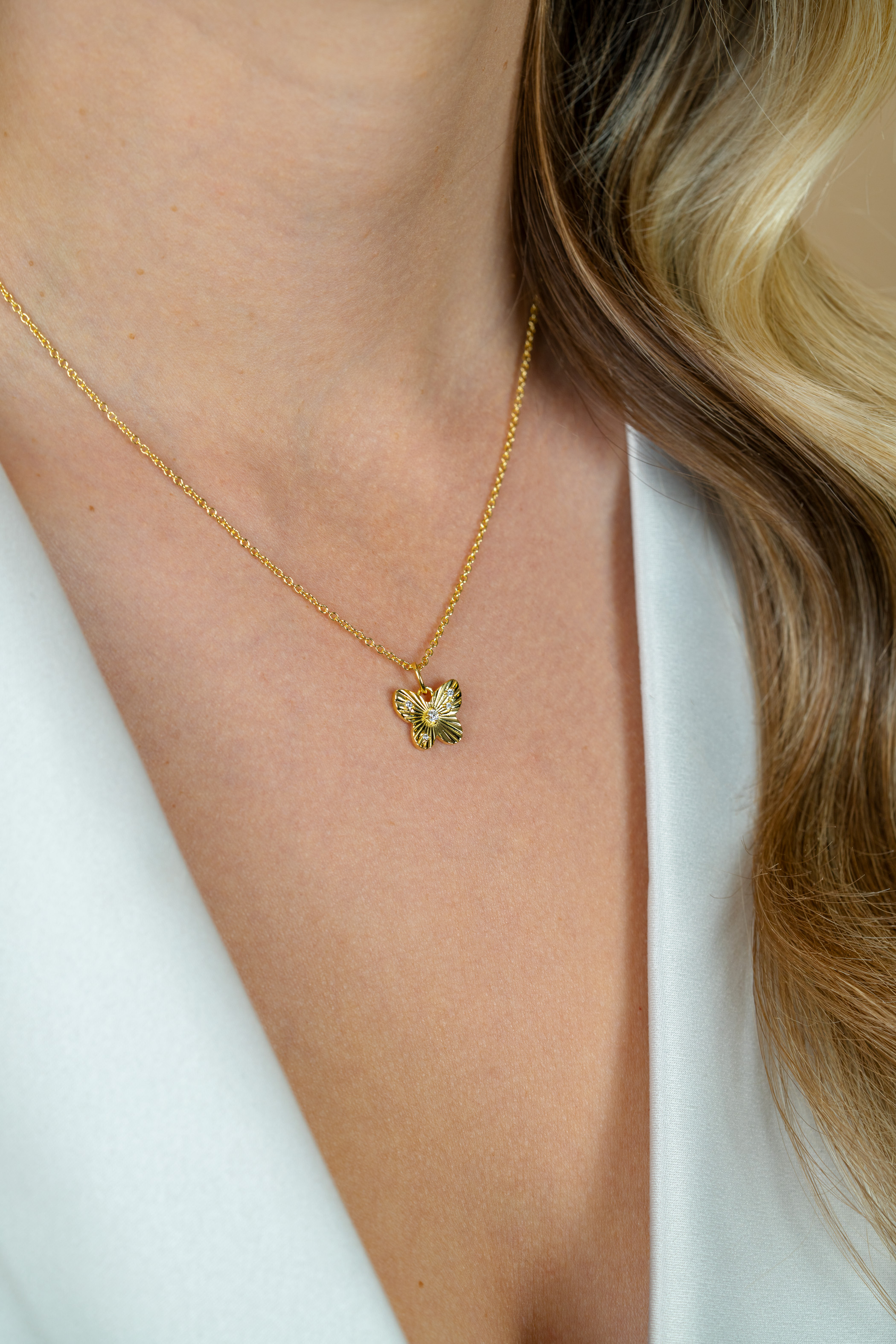 ZINZI zlv.collier gg.verg.hanger vlinder met zirc.