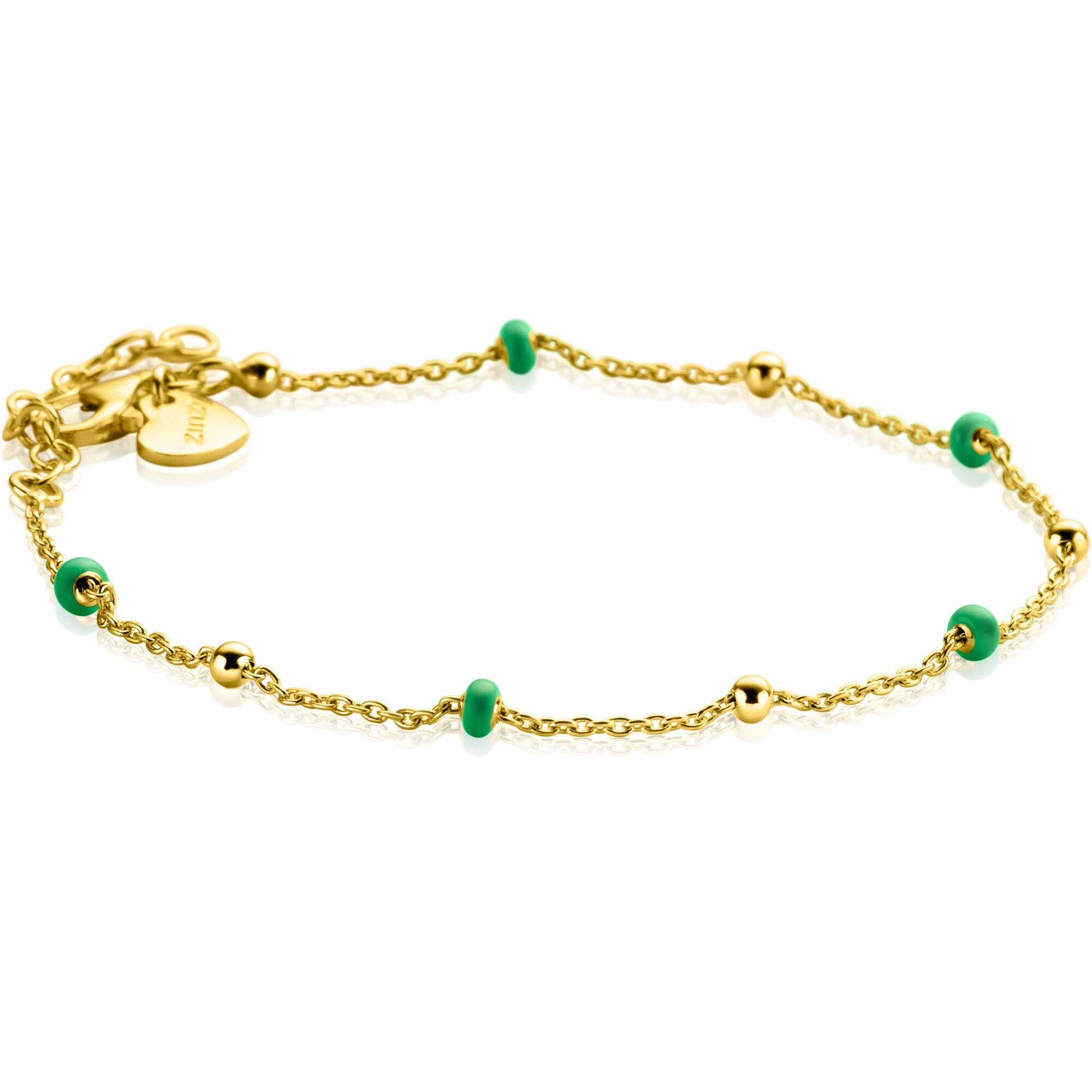 ZINZI zlv. armband gg.verguld met groene bolletjes