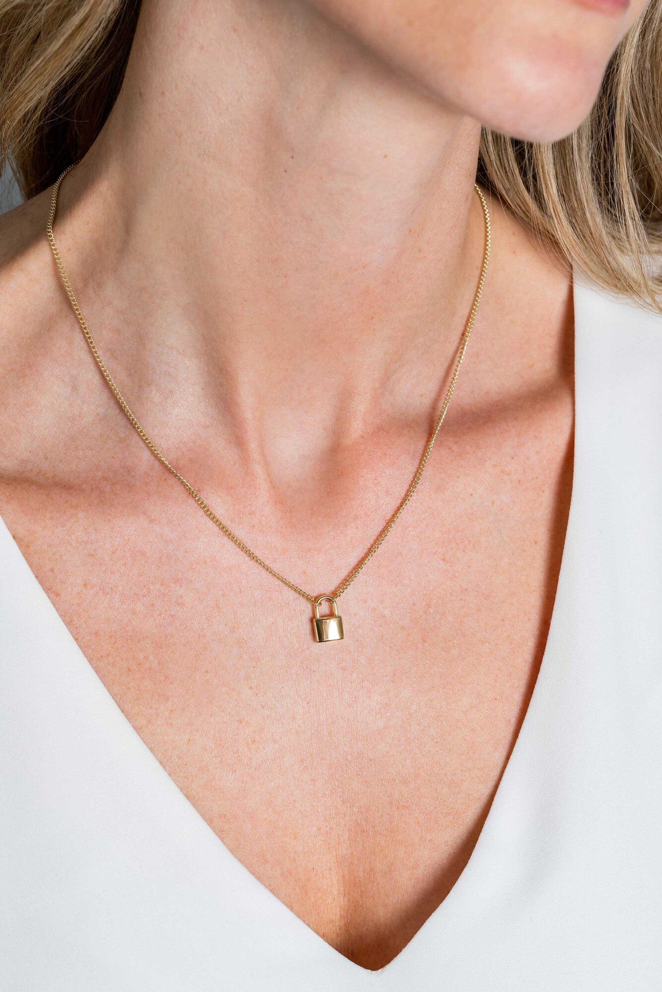 ZINZI zlv. collier gg.verg. gourmet met slotje hanger