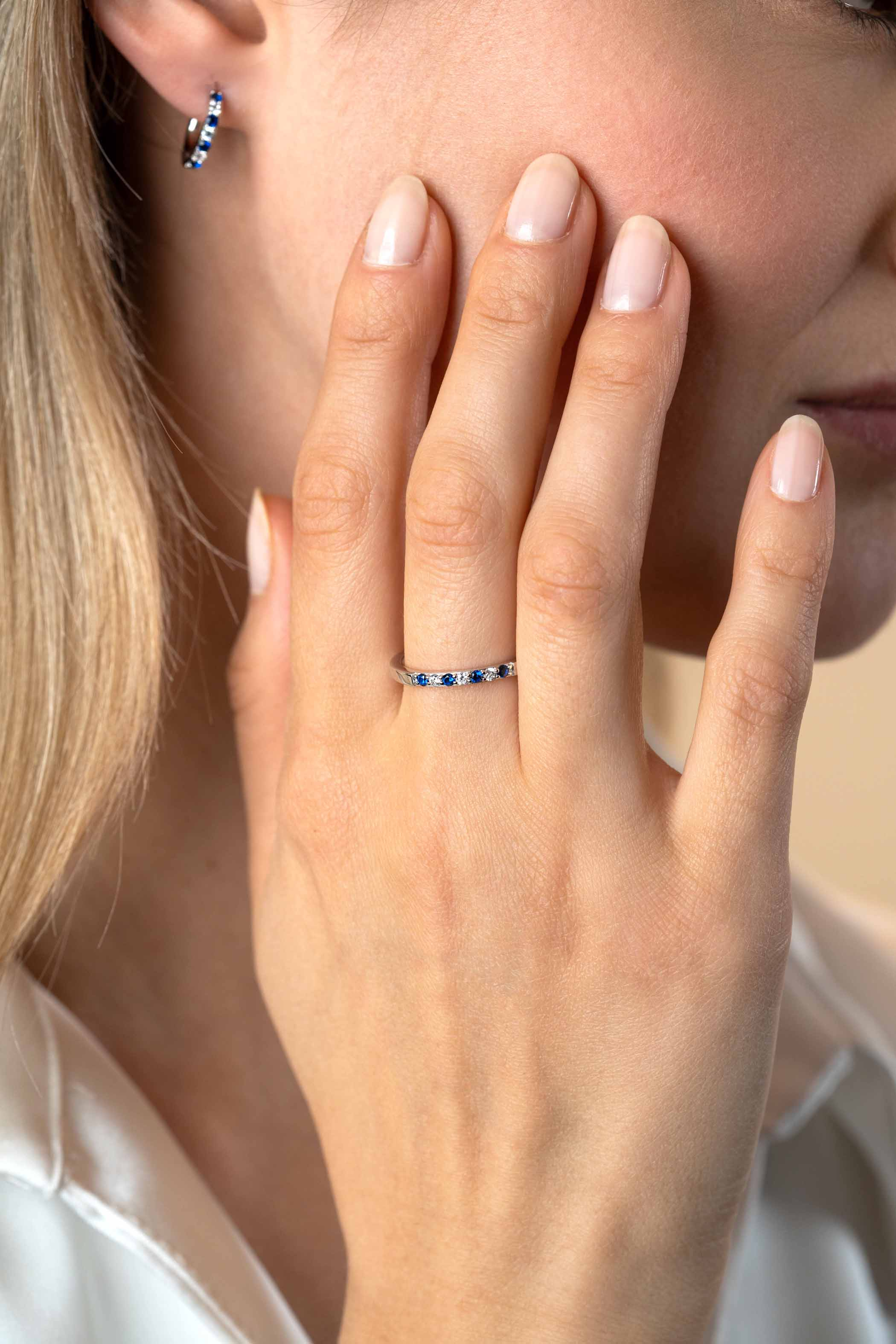 ZINZI zlv. aanschuifring blauw en wit zirc.mt.50