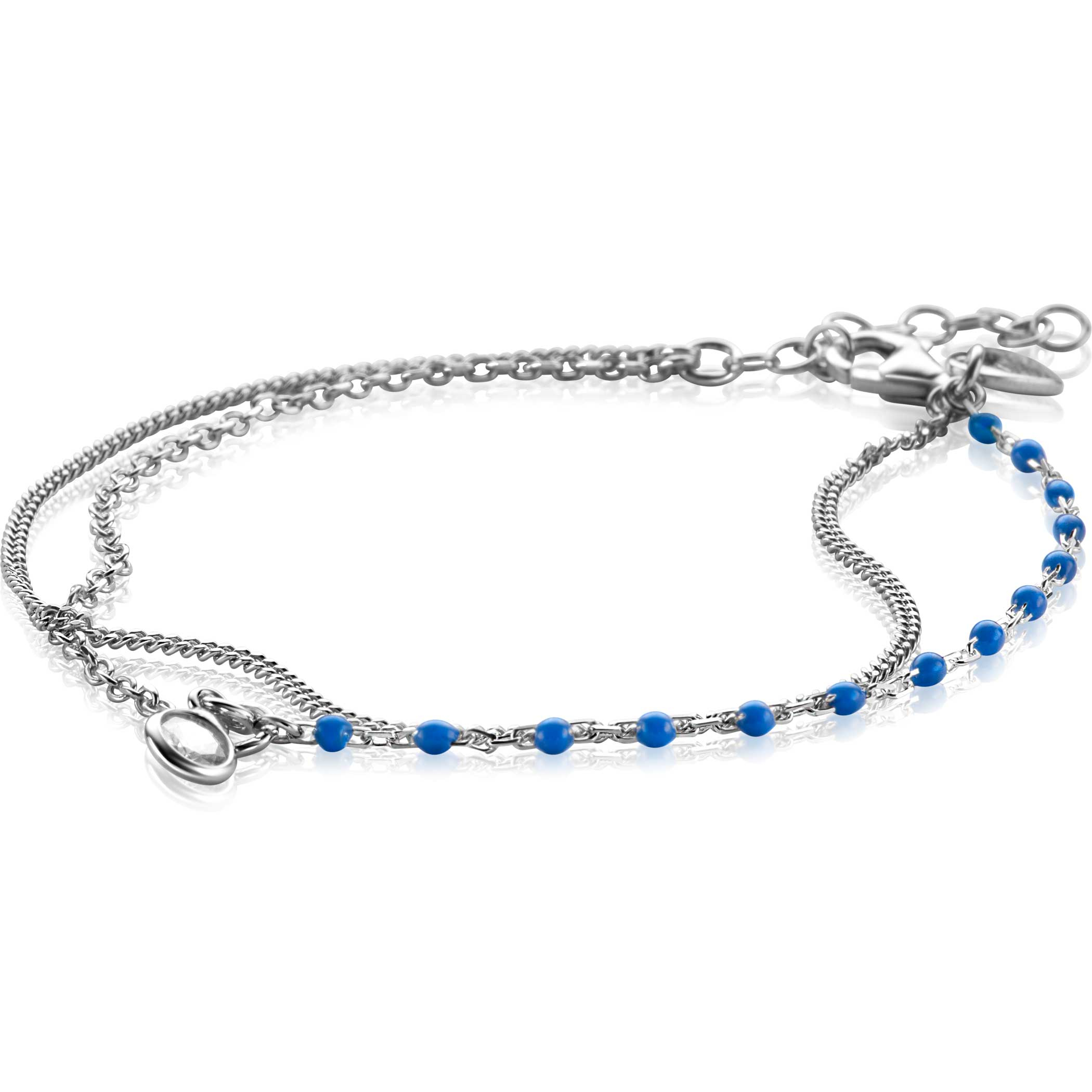 ZINZI zlv. 2x armband grmt.en blauwe bolletjes zirc