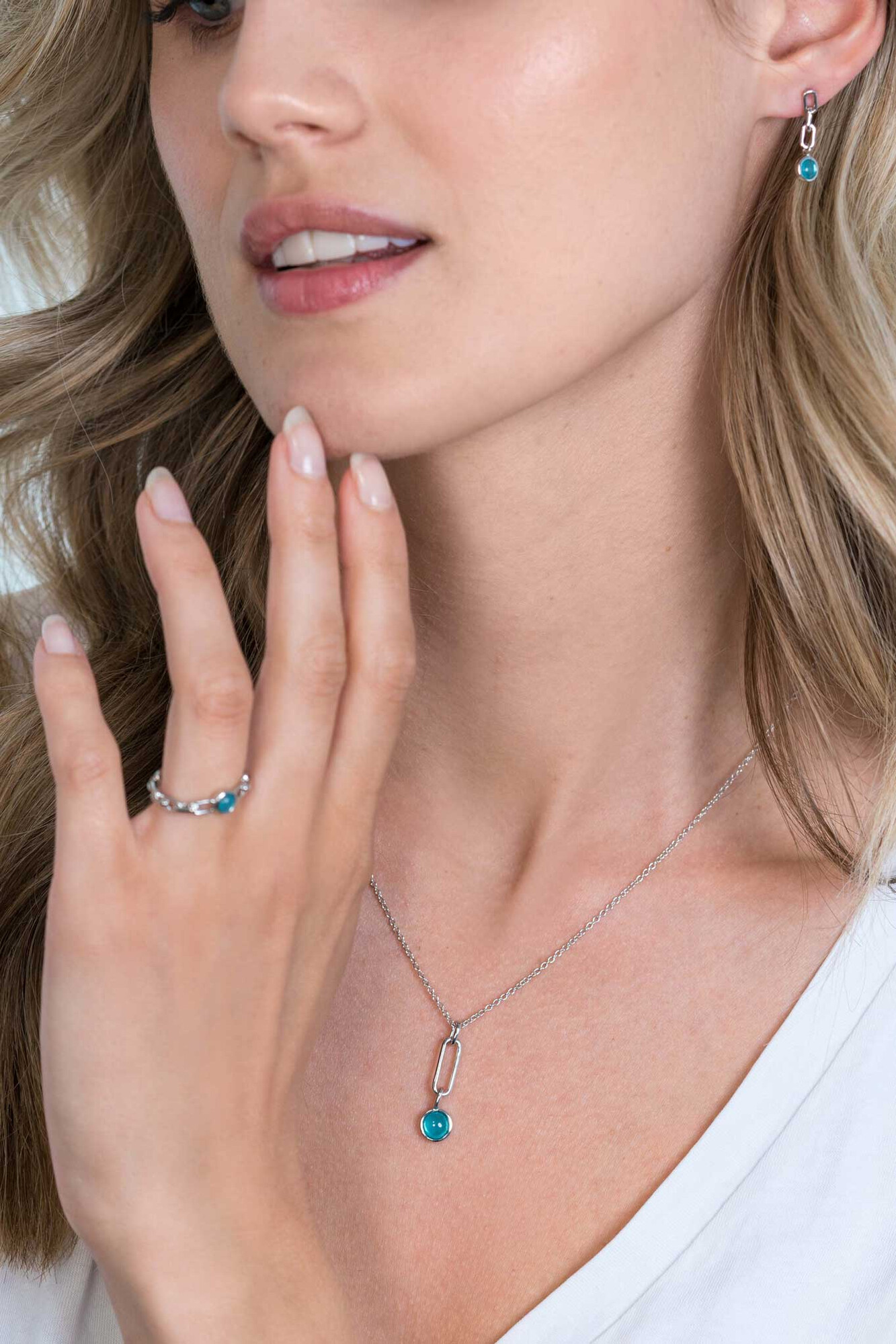 ZINZI silberner Anhänger paperclip Glieder 26mm rund türkis blau ZIH2173