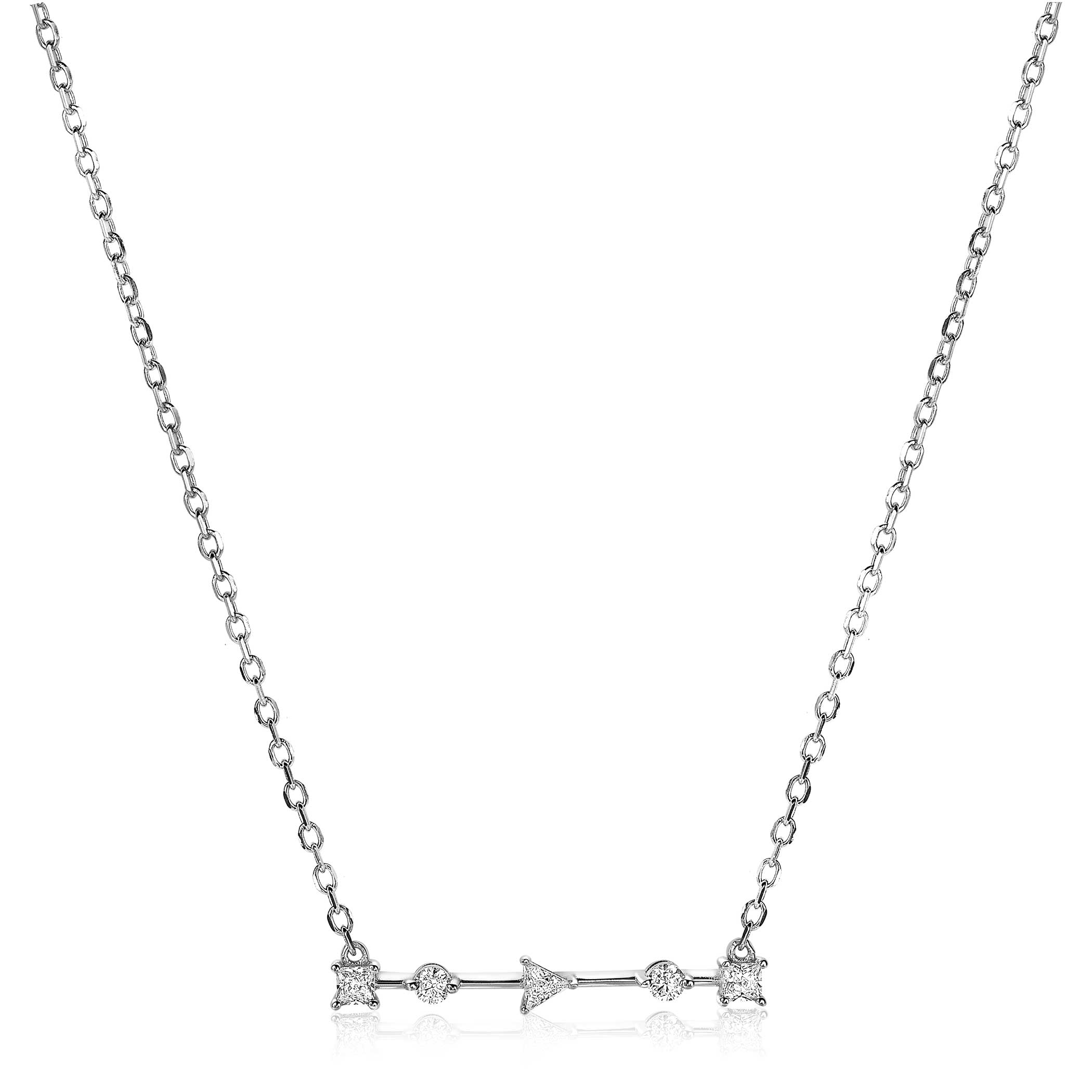 ZINZI silberne Kette 45cm mit Stab rund quadratisch Dreieck  weiß ZIC2043