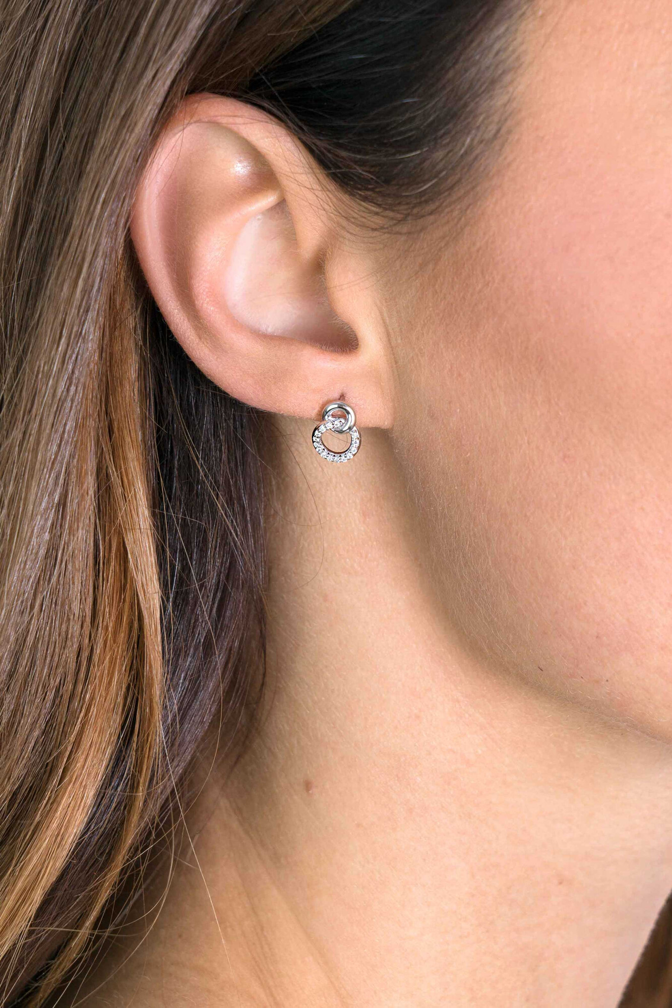 ZINZI silberne Ohrstecker 11mm verbunden Kreise glatt und  weiße Zirkonia ZIO2045