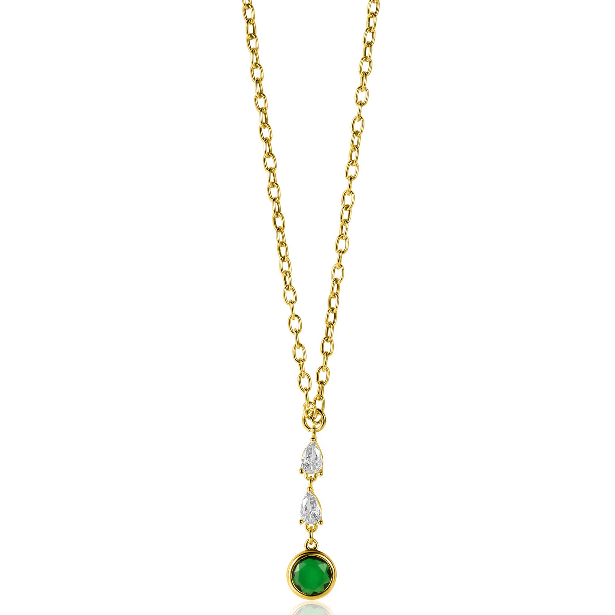 ZINZI zlv. collier gg.verg. fant groen/wit zirc.