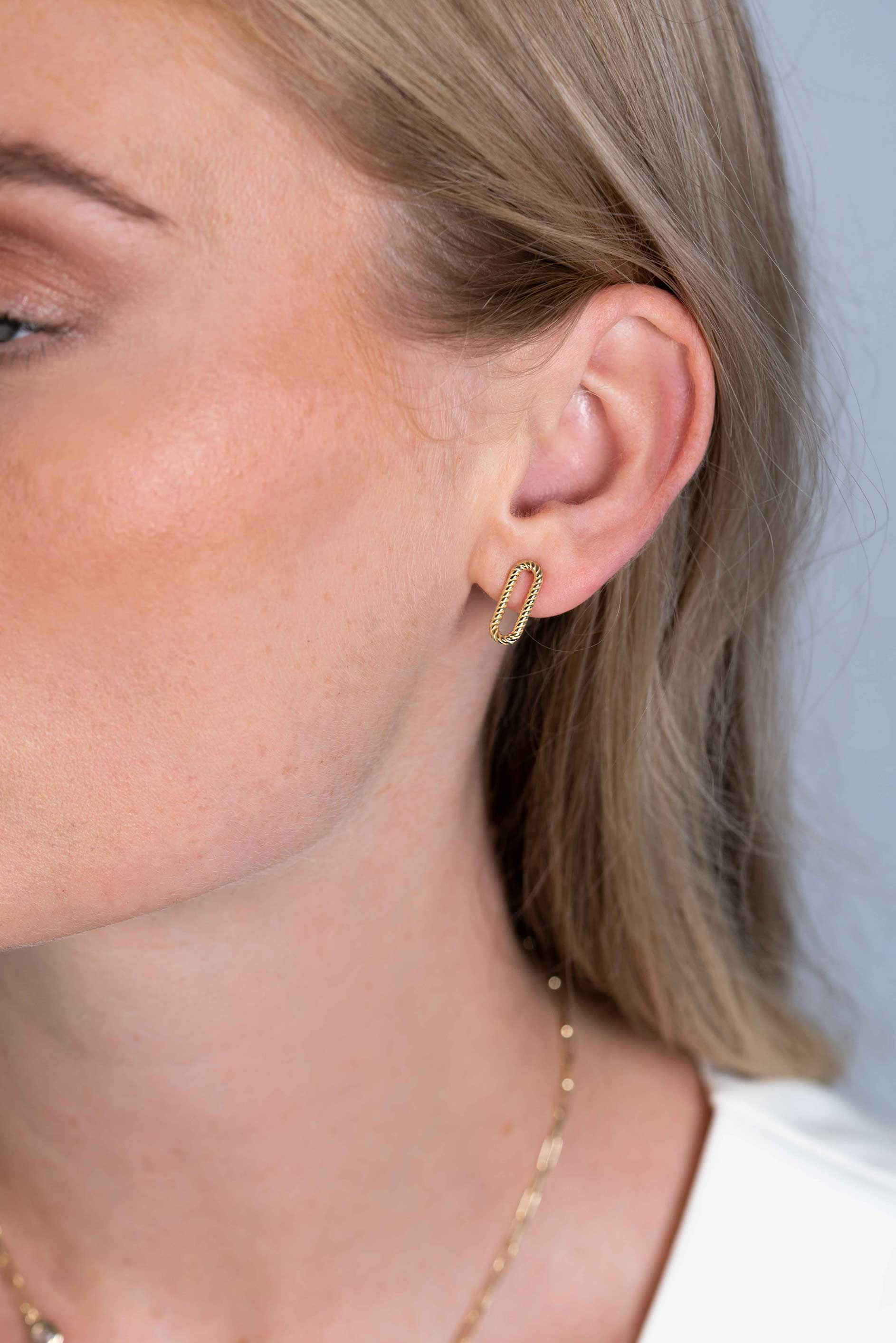 Zinzi silberne Ohrstecker 14K gelb vergoldet 14mm oval bearbeitet ZIO2211G