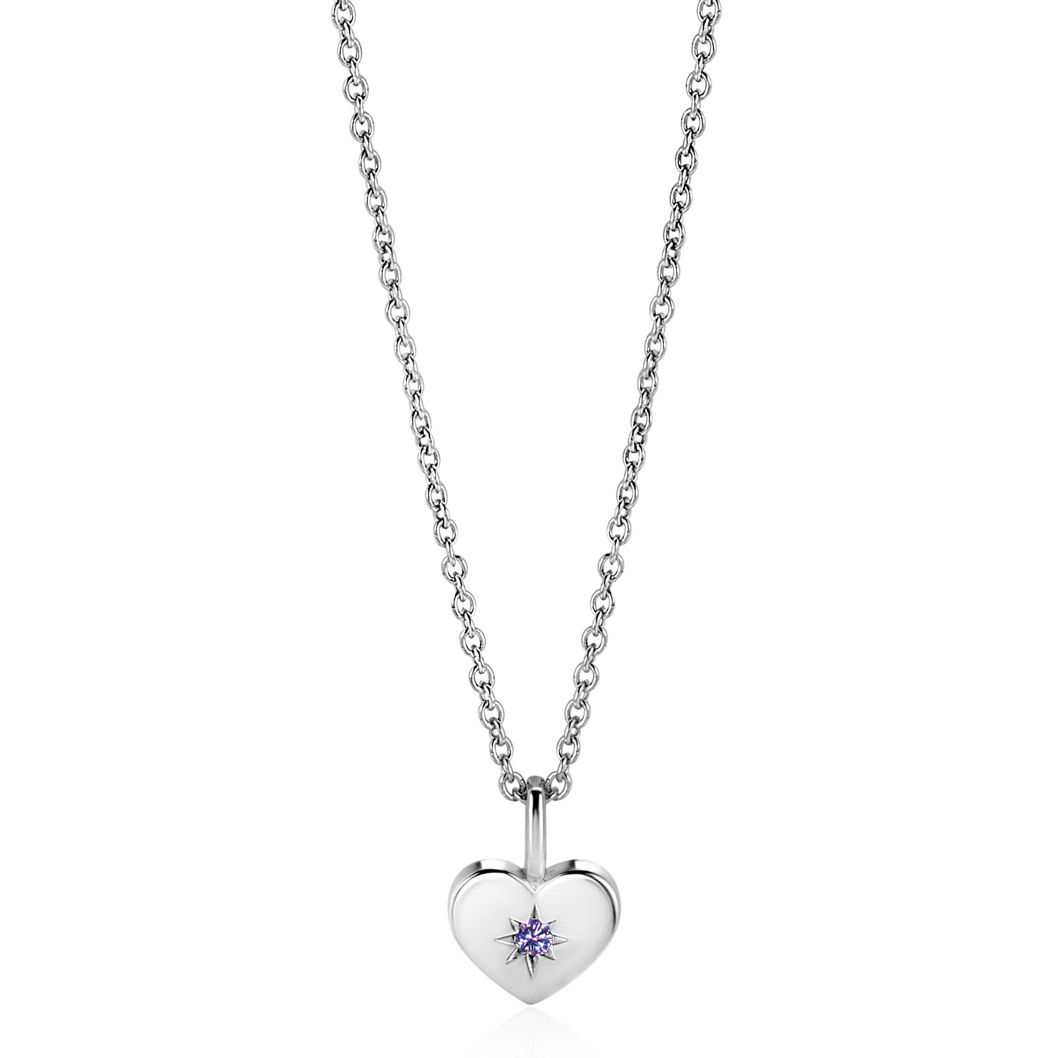 ZINZI zlv. hanger hart birthstones licht amethist cz.