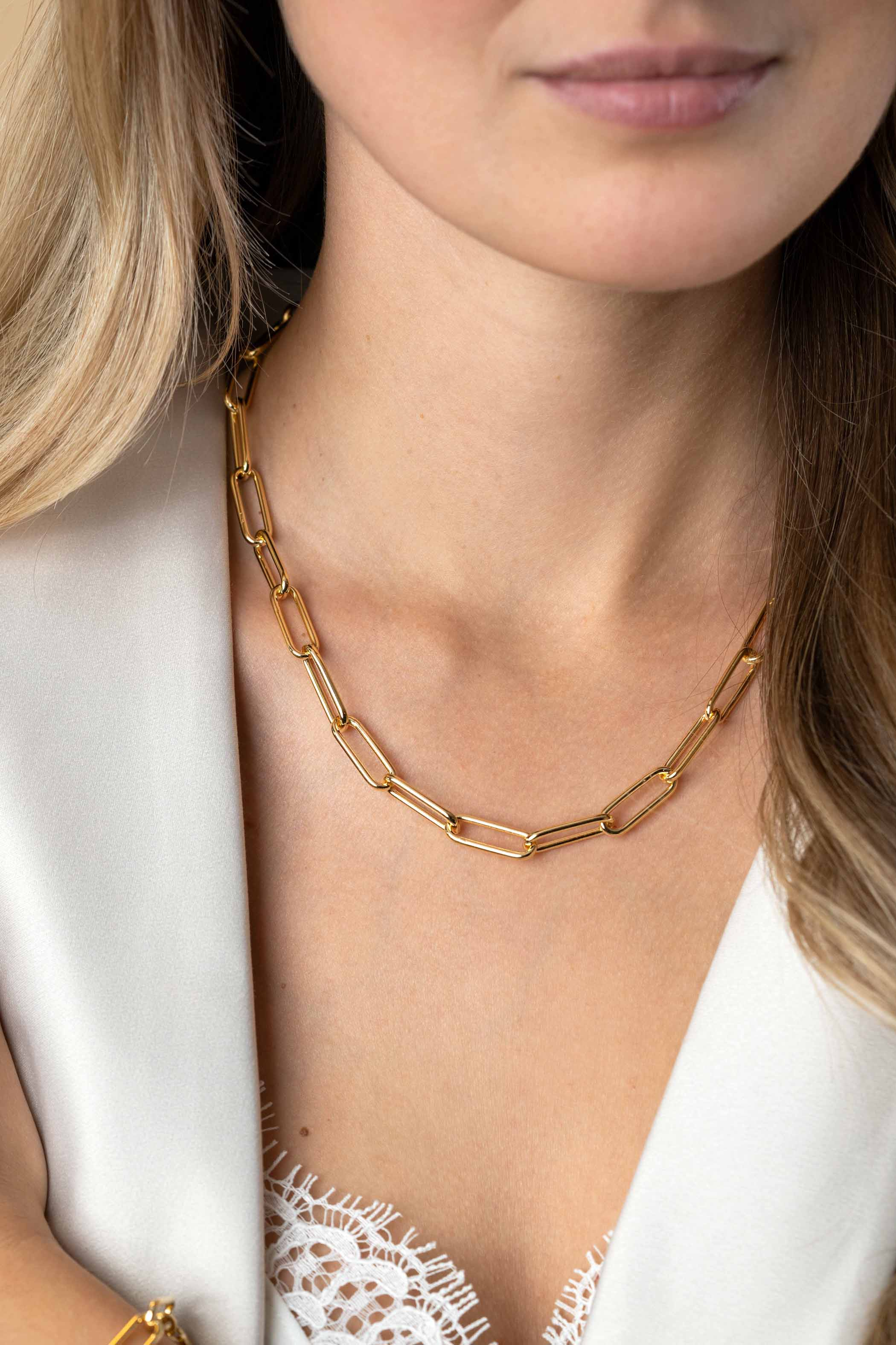 ZINZI zlv. collier gg.verg. paperclip ronde buis