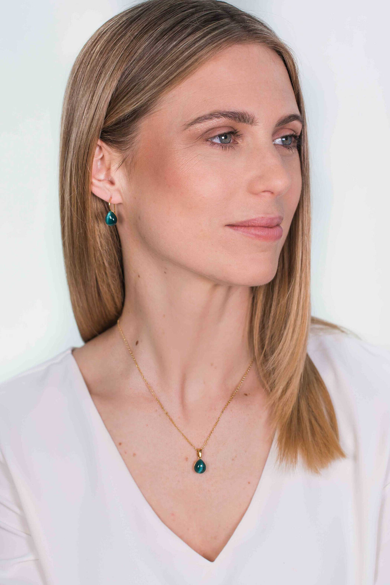 ZINZI silberner Anhänger gelbvergoldet grün Birnenform 20mm ZIH1934GG