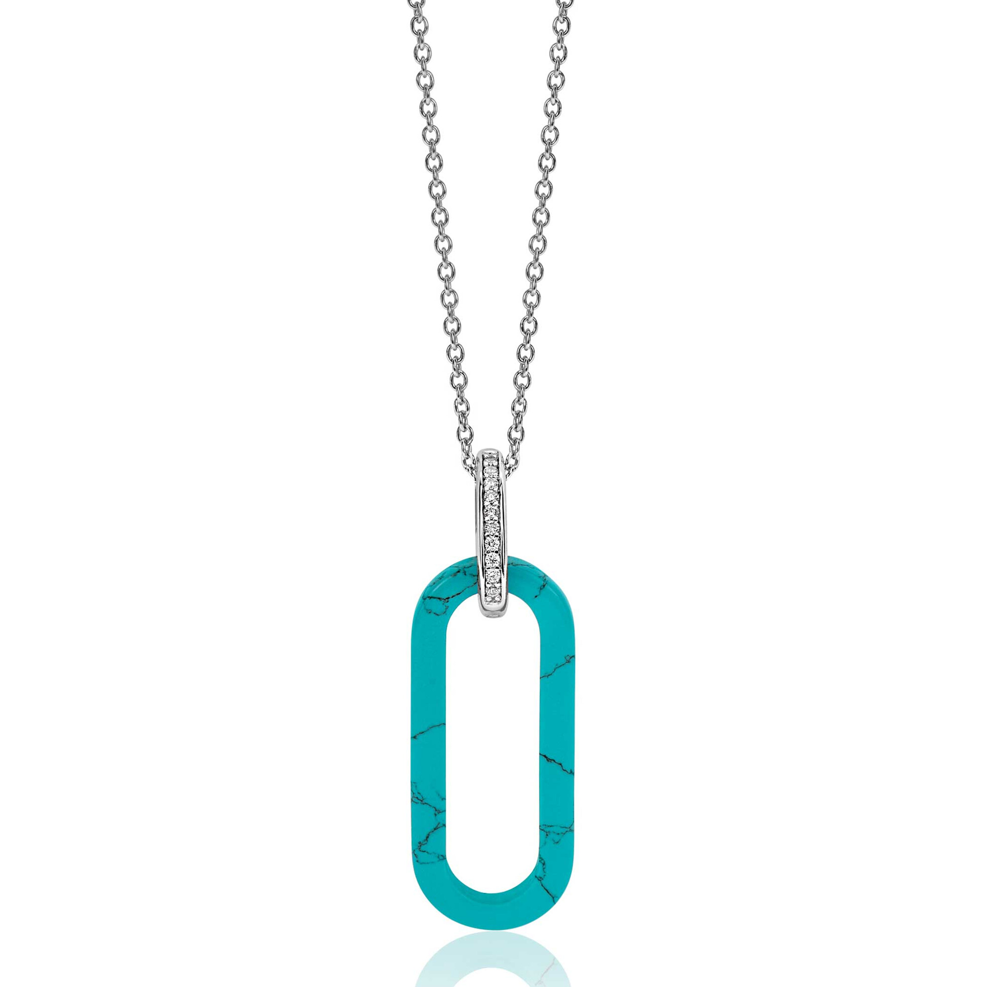 ZINZI zlv.hanger turquoise ovaal 38mm luxe oog CZ