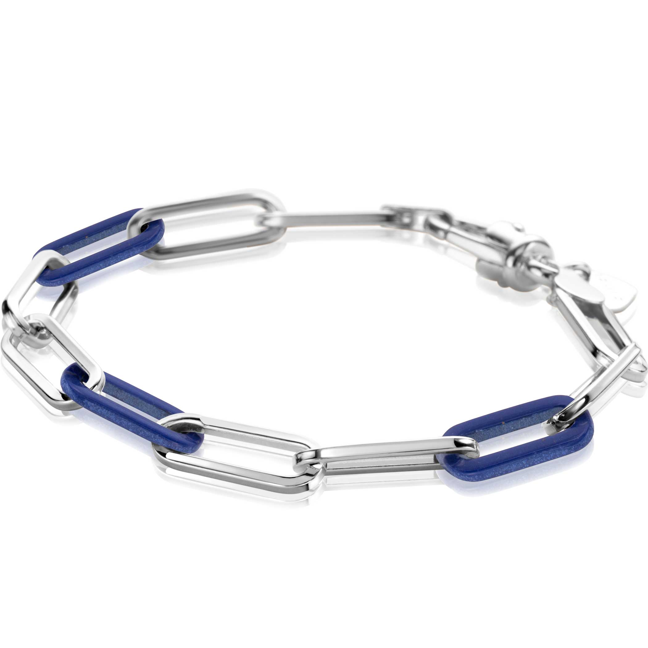 ZINZI zlv. armband paperclip met lapis schakels