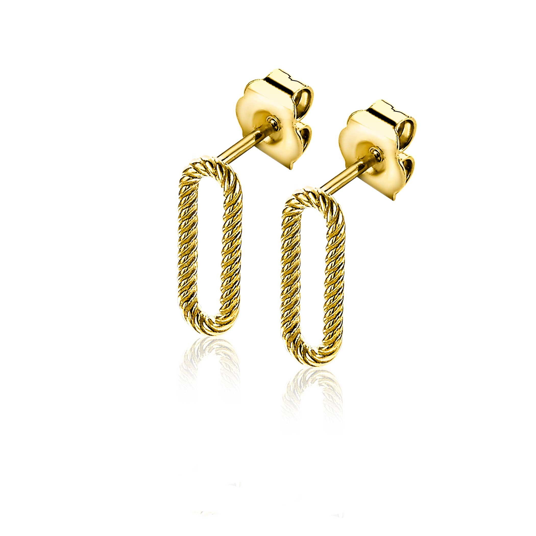 Zinzi silberne Ohrstecker 14K gelb vergoldet 14mm oval bearbeitet ZIO2211G