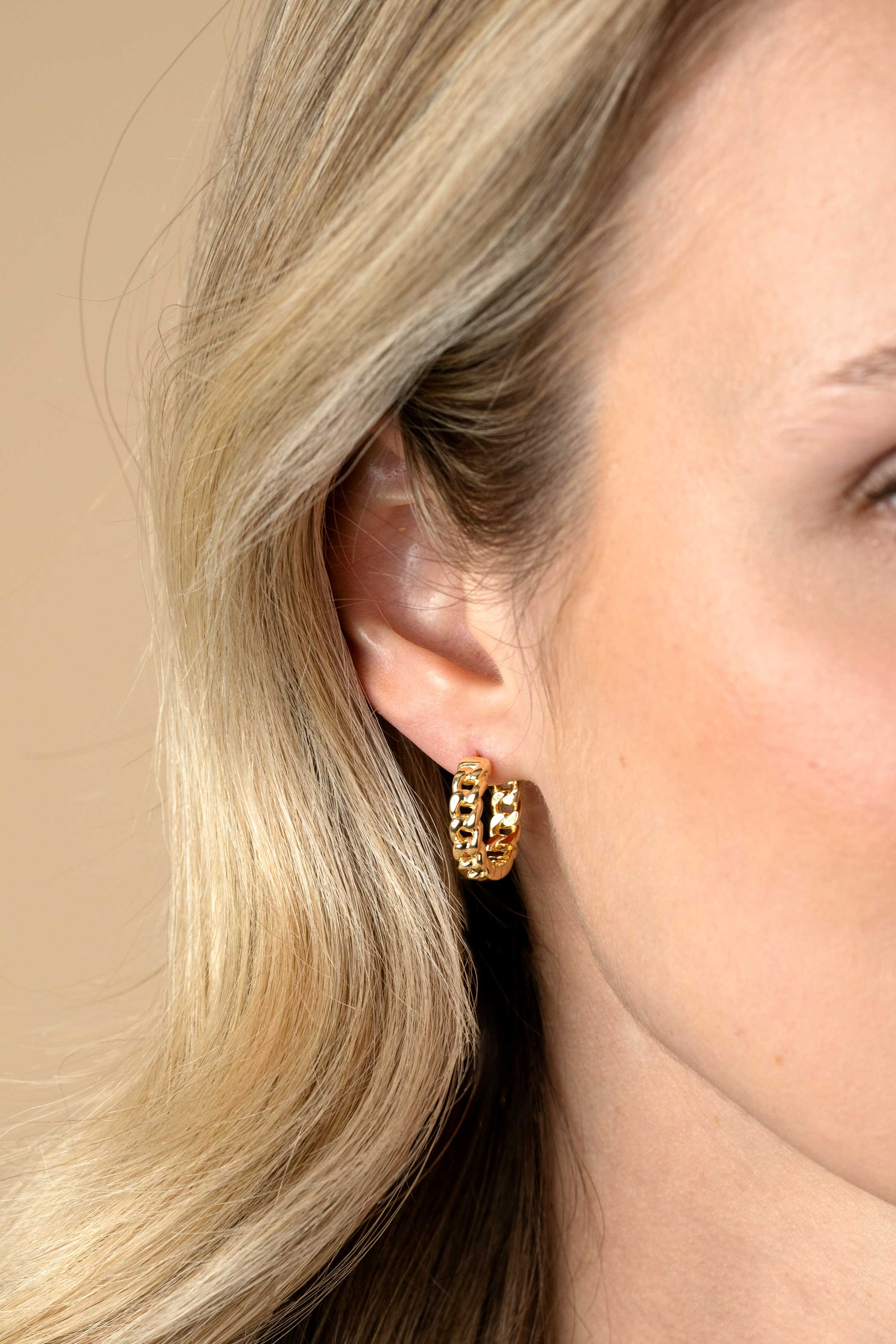 18mm ZINZI vergoldete Silber Creolen mit Gourmet-Kette 18x4,5mm ZIO2595