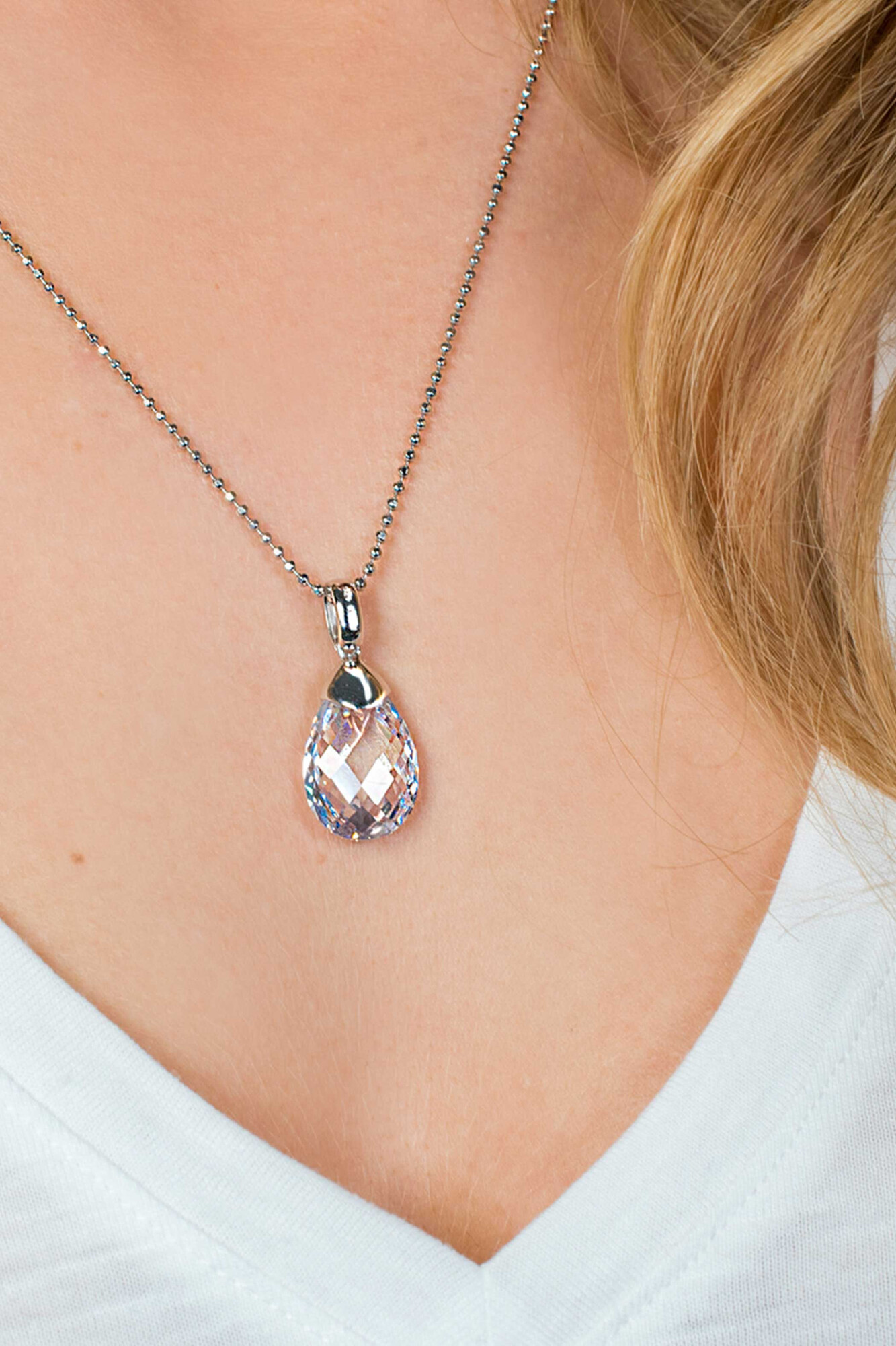 Zinzi silberner Anhänger Birnenform  weiß ZIH1171