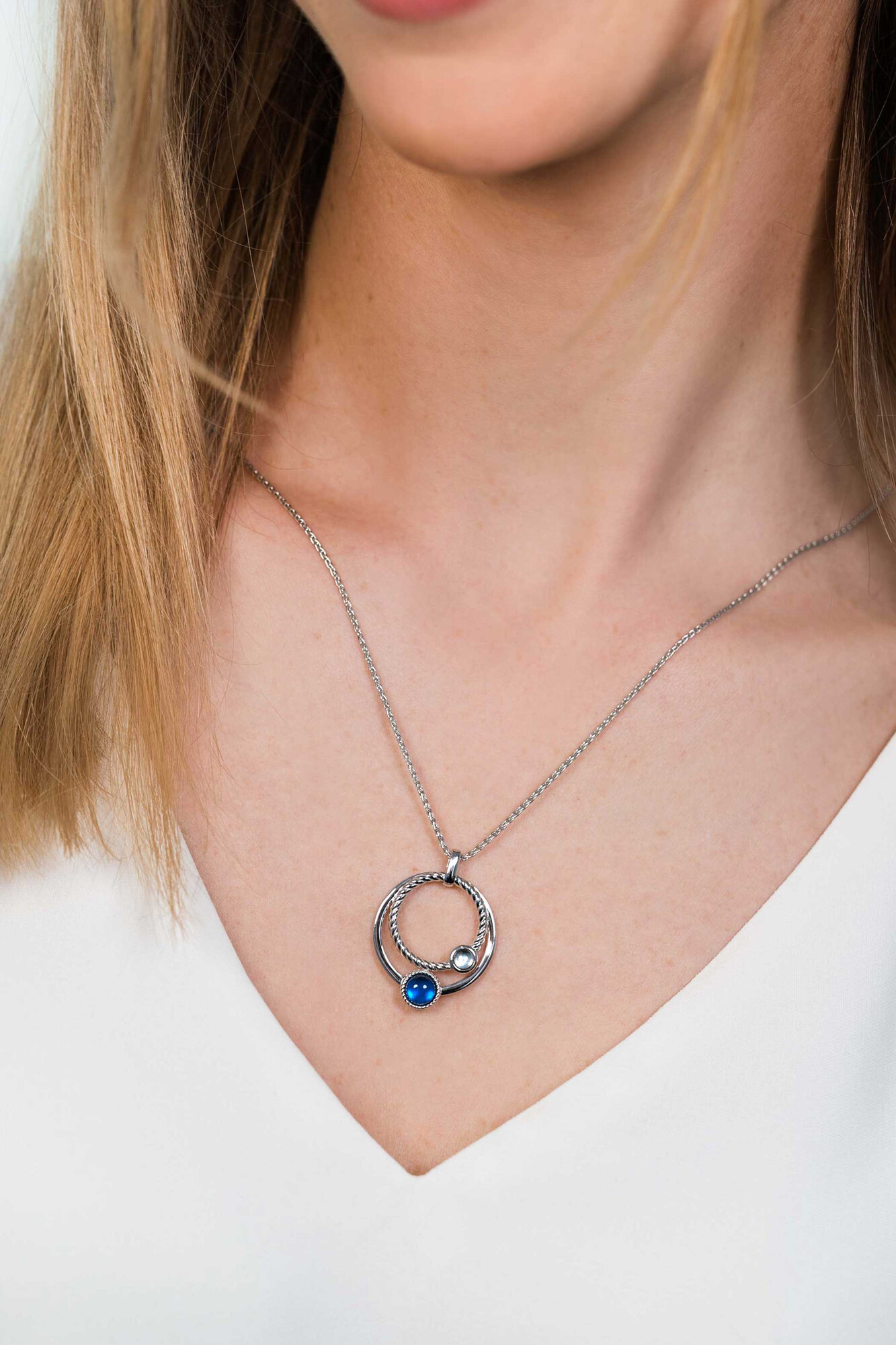 ZINZI silberner Anhänger rund Kreis blau 32mm ZIH1963