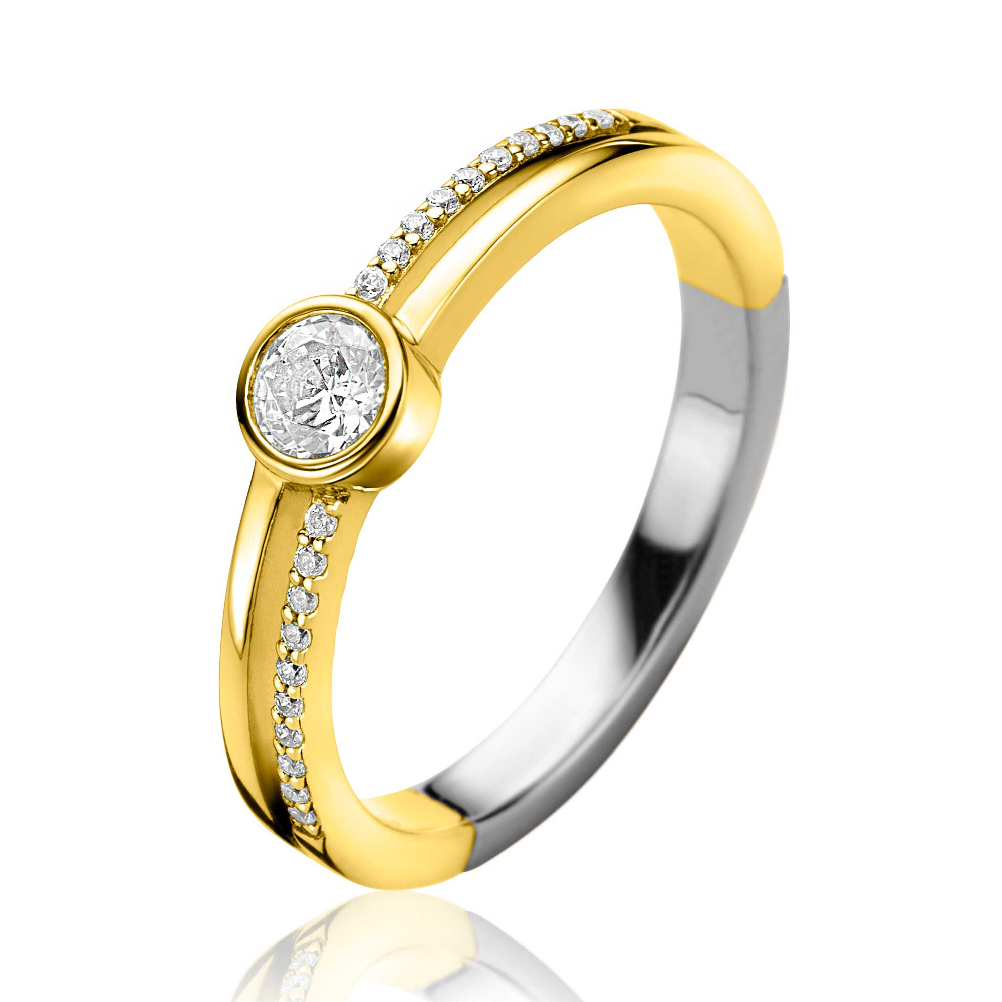 ZINZI vergoldeter Silber-Multilook-Ring mit runder Zargenfassung von 5mm und zwei Bahnen. Besetzt mit weißen Zirkonia ZIR2625