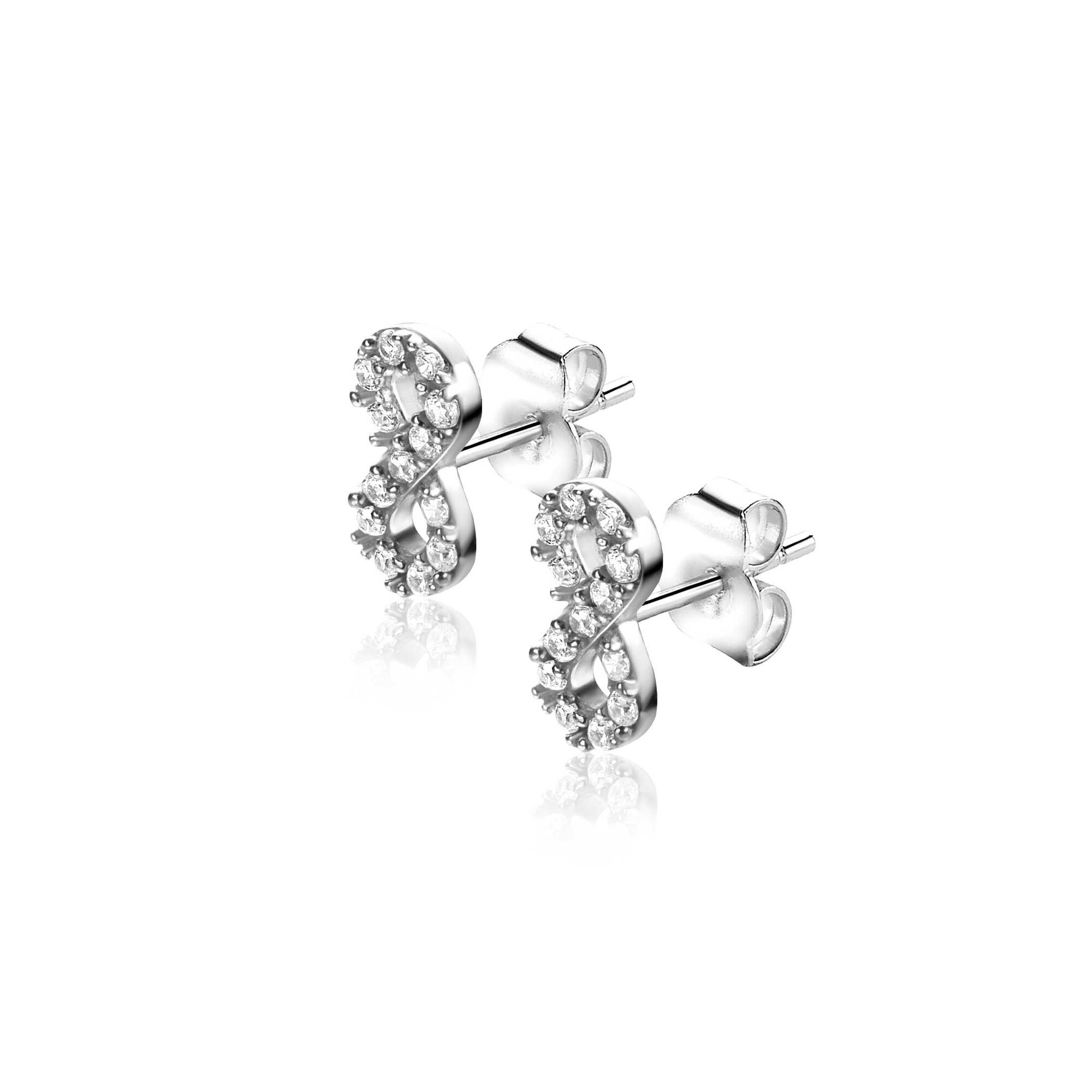 8mm ZINZI Silber Ohrstecker Infinity mit weißen Zirkonia ZIO2597