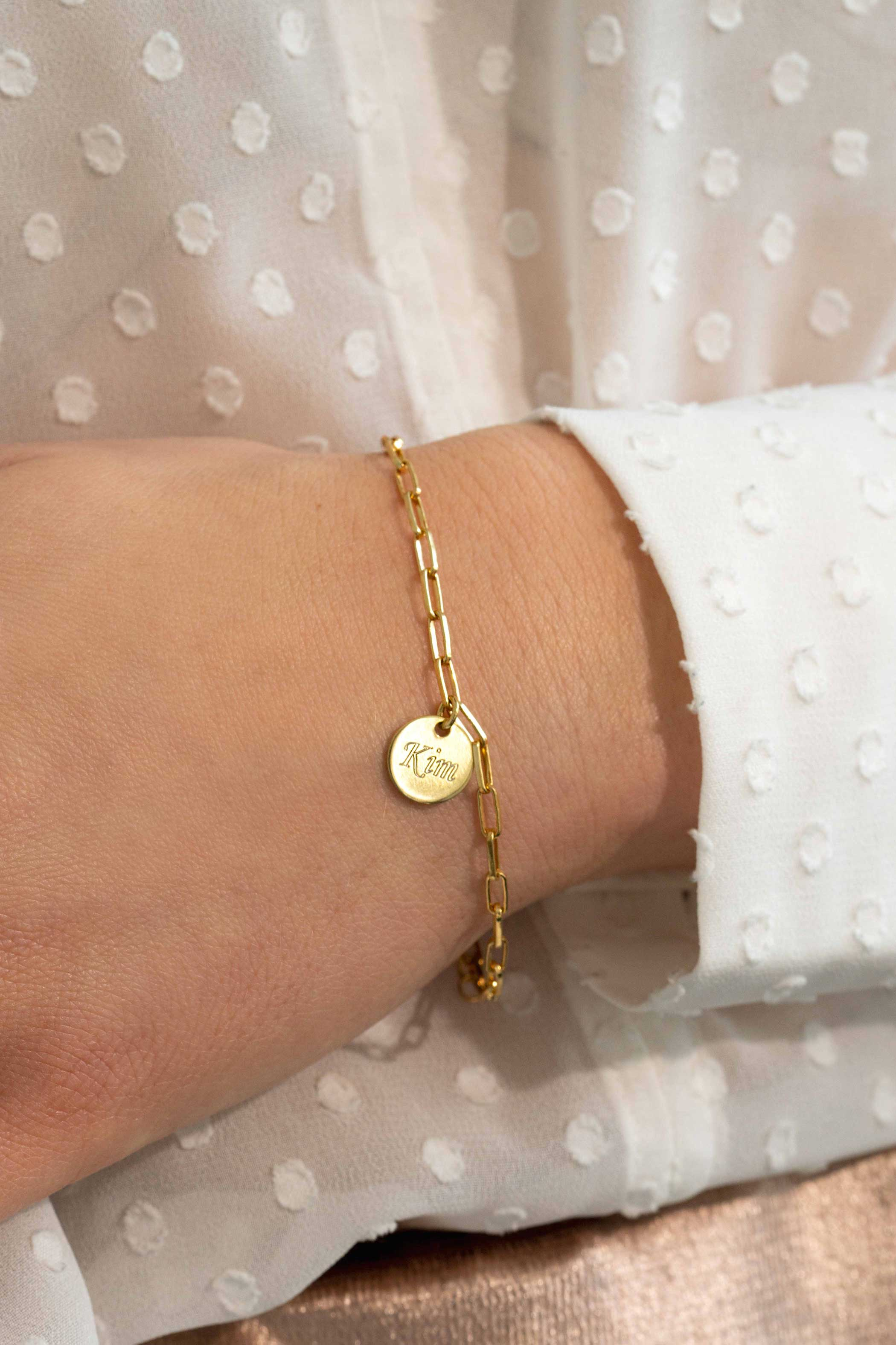 ZINZI silbernes Armband 14K gelb vergoldet paperclip Glieder rund Plättchen ZIA2166G