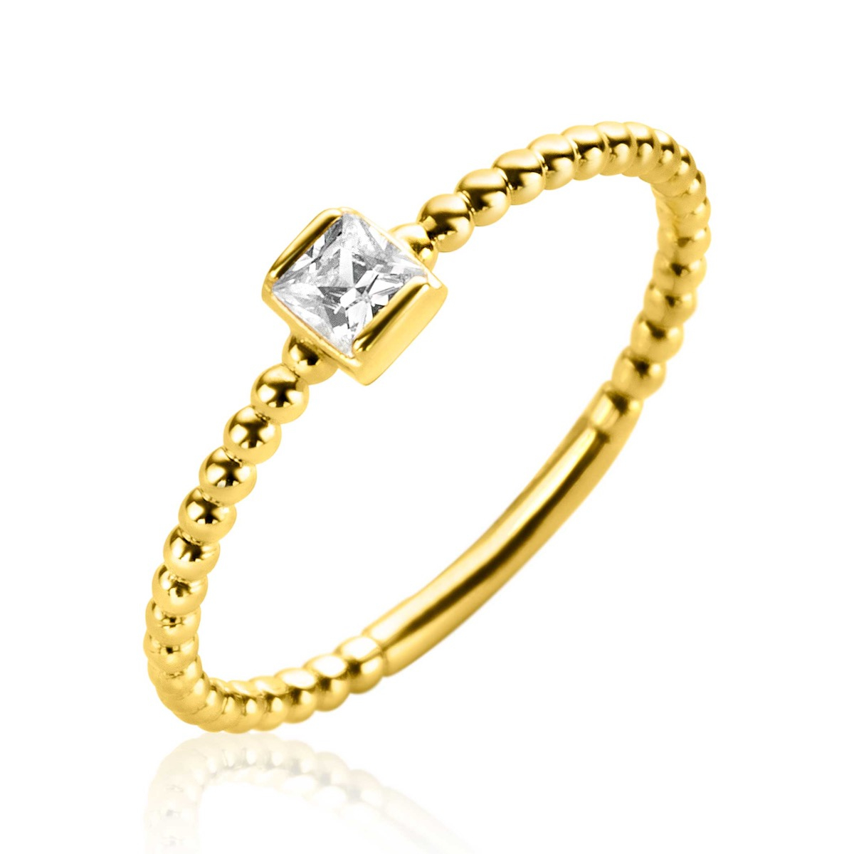 ZINZI Gold bolletjes ring met vierkante zirc. mt. 52