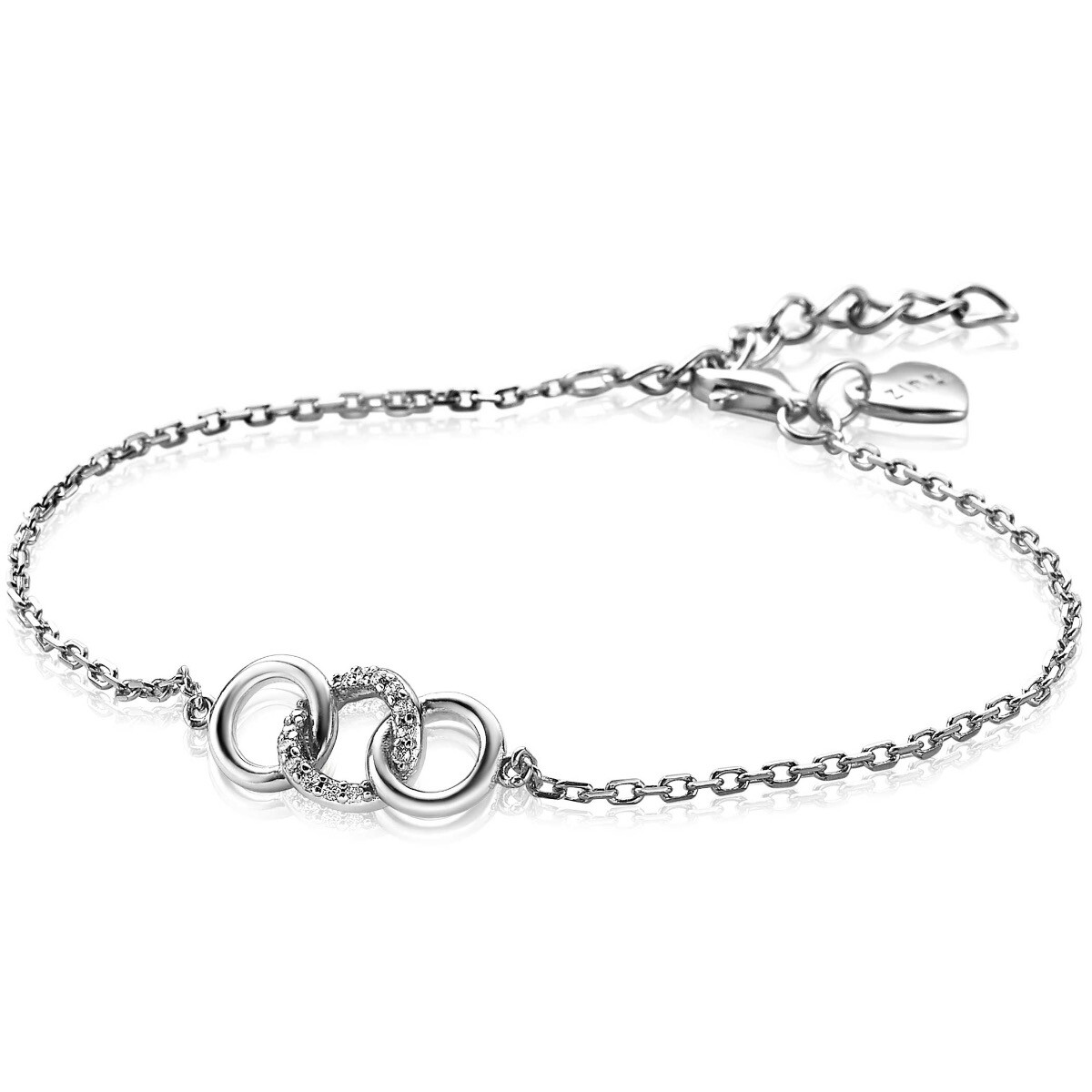 ZINZI silbernes Armband 3 offen Kreise verbunden  weiß ZIA2045