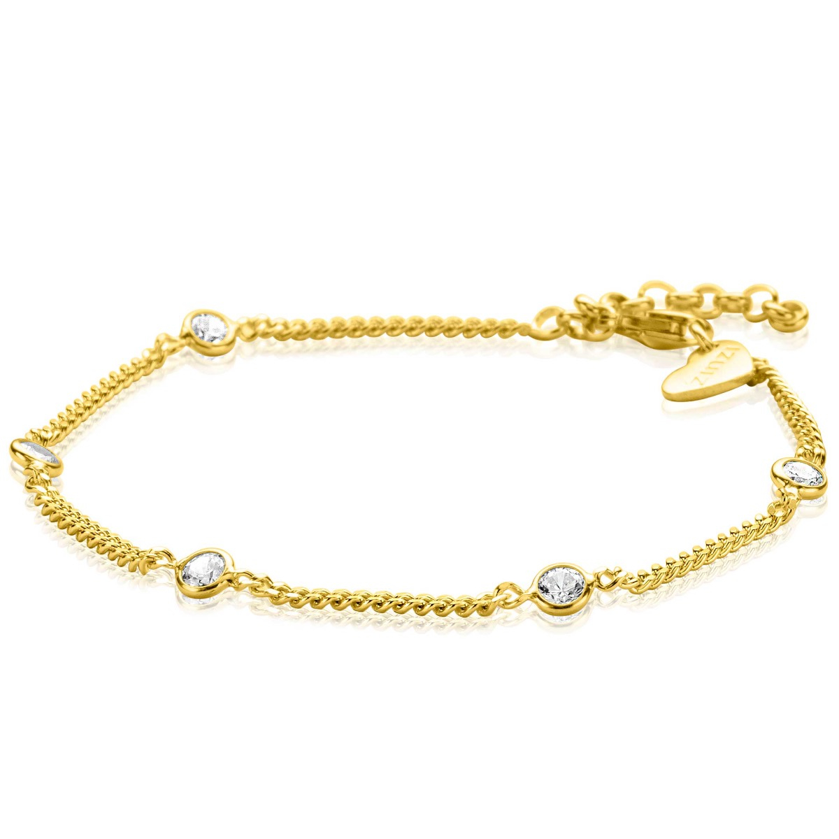 ZINZI Silberarmband 14 Karat gelbvergoldet Gourmet Glieder mit weißen runden Zirkonias ZIA2263G