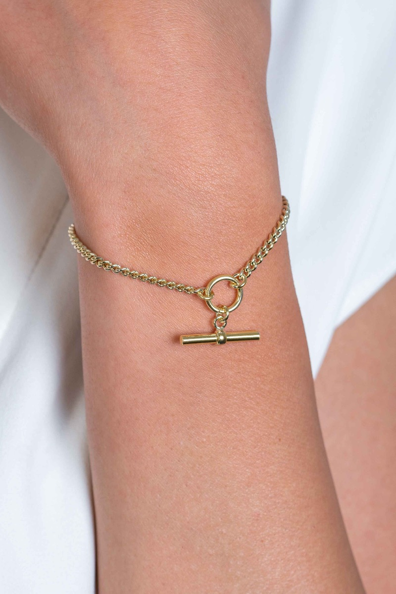 ZINZI zlv. armband gg.verg. grmt. met t-bar hanger