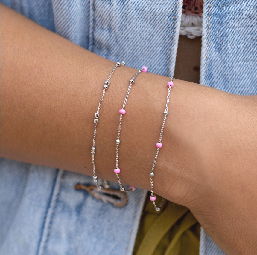 ZINZI zlv. armband met zlv.en roze bolletjes