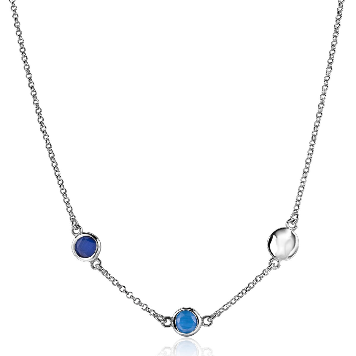 ZINZI zlv. collier met blauw rond en plaatje 45cm