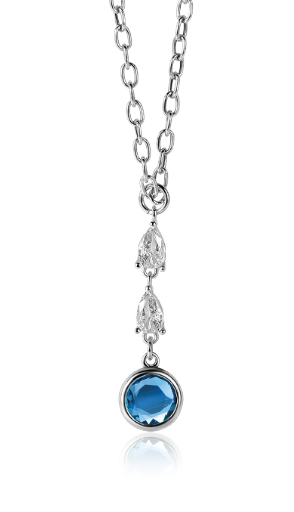 ZINZI zlv. collier fant. met blauw/wit zirconia