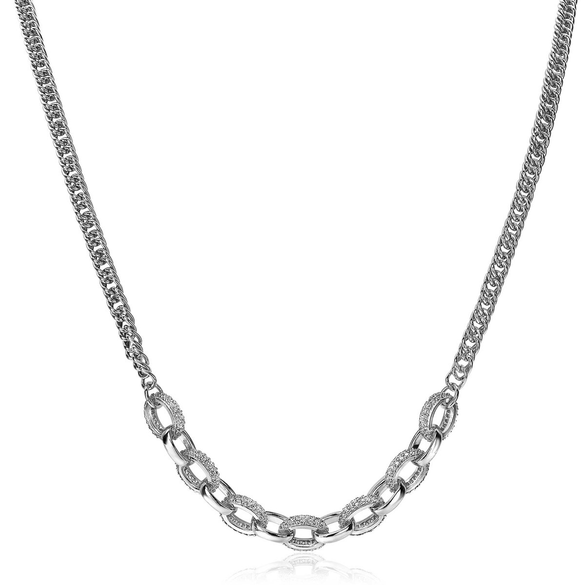 ZINZI zlv. collier grmt/schakels pave gezet zirc.45cm
