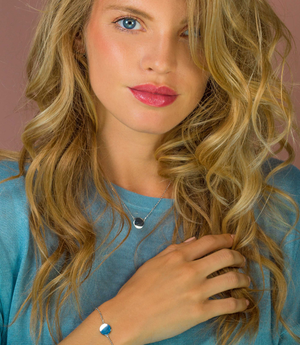 ZINZI zlv. collier met rond plaatje 11mm 42/45cm