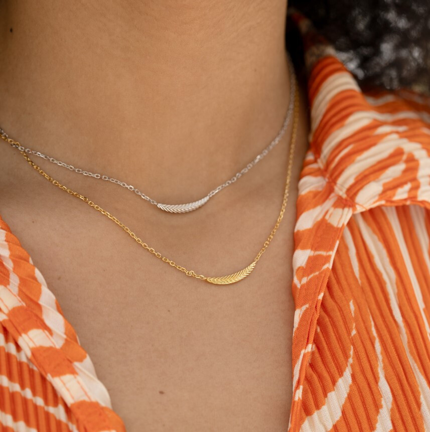 ZINZI silberne Gliederkette mit großer Feder. Die Feder symbolisiert das Ausbreiten deiner Flügel und Freiheit. 40-45cm ZIC2644