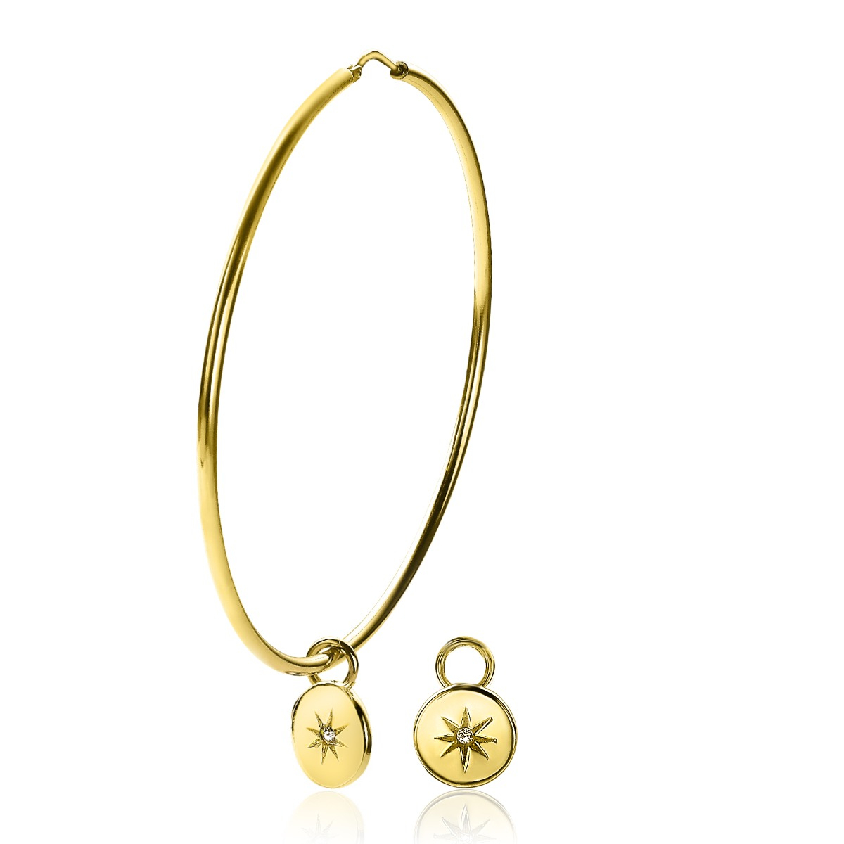 ZINZI silberne Ohrhänger 14K gelb vergoldet rund 10mm Sonne  weiße Zirkonia ZICH1994G