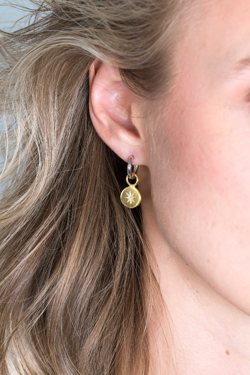 ZINZI silberne Ohrhänger 14K gelb vergoldet rund 10mm Sonne  weiße Zirkonia ZICH1994G