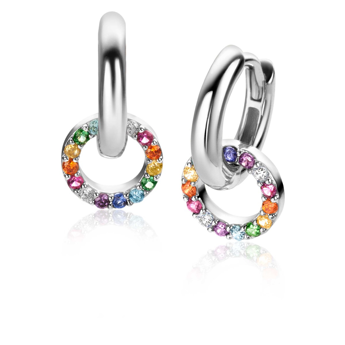 ZINZI zlv. creoolhangers rond zirconia regenboog